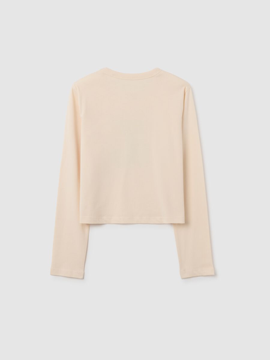 Maglietta da ragazza in puro cotone beige con stampa_1