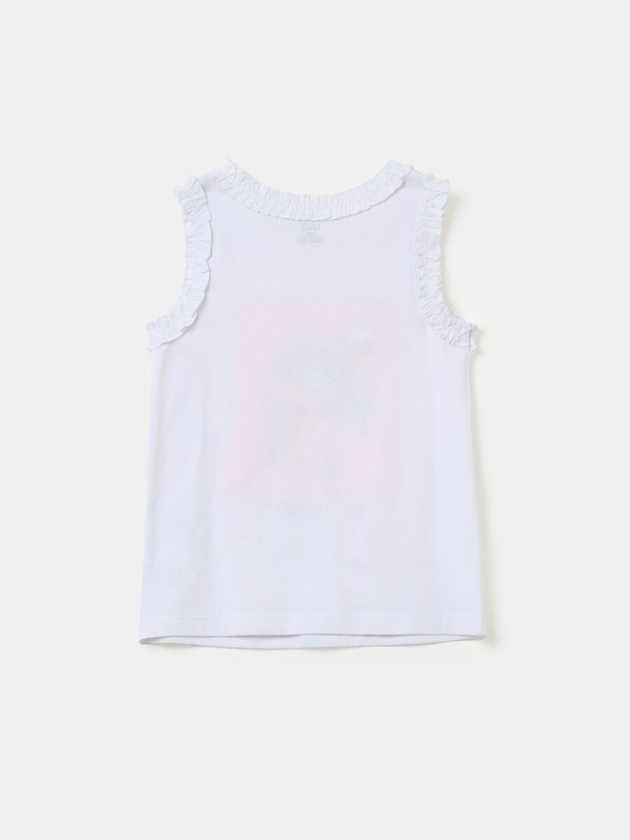 Cotton tank top with frills and print_1