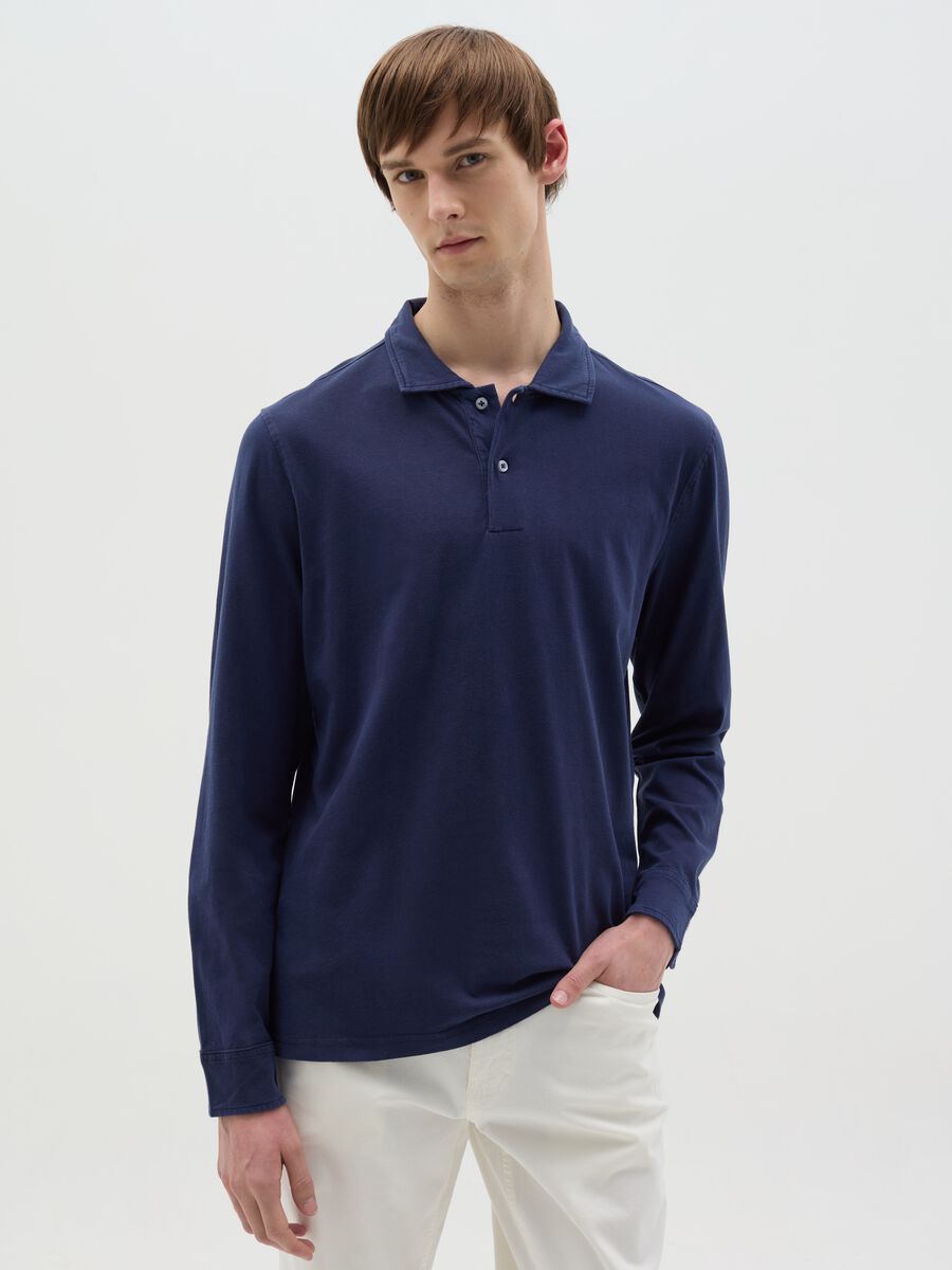 Long-sleeved polo shirt in cotton_0