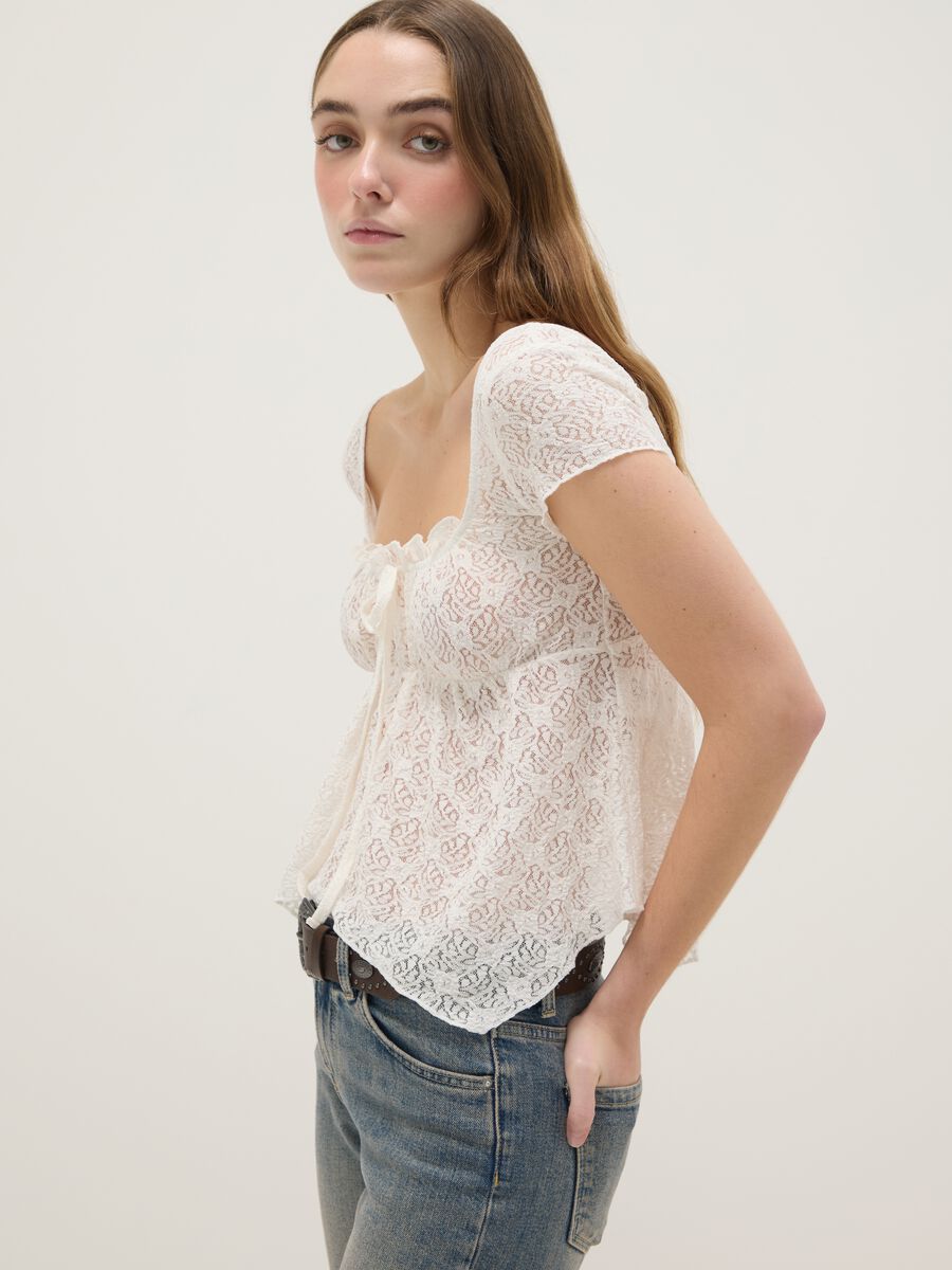 White lace t-shirt regular fit with bow_0