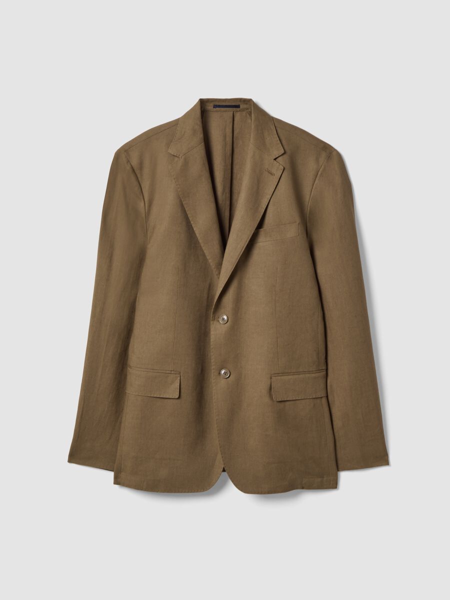 Regular Fit Brown Pure Linen Blazer_1