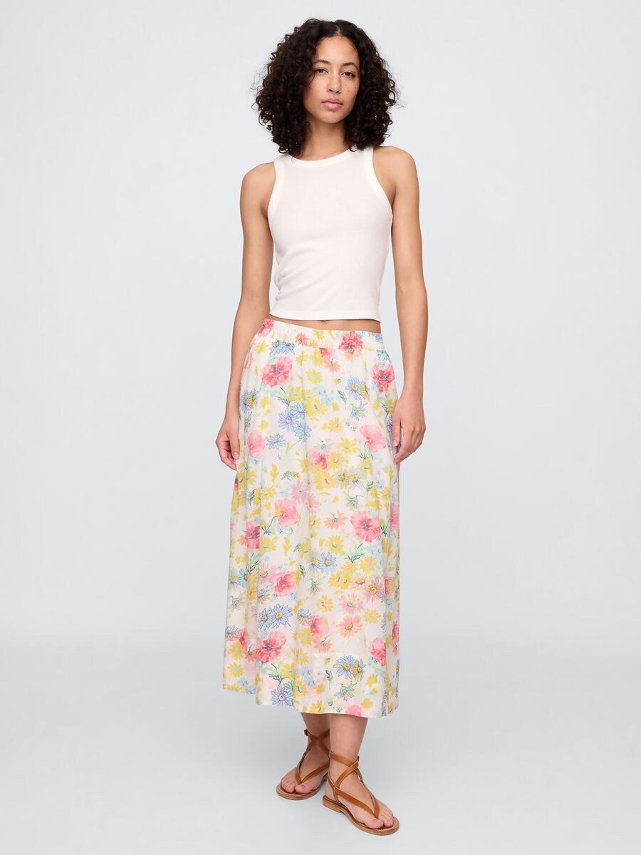 Multicolor floral midi skirt in viscose and cotton blend_0