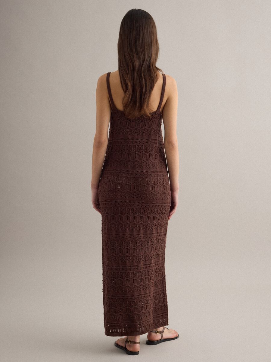 Brown pure cotton long dress slim fit with net texture_2