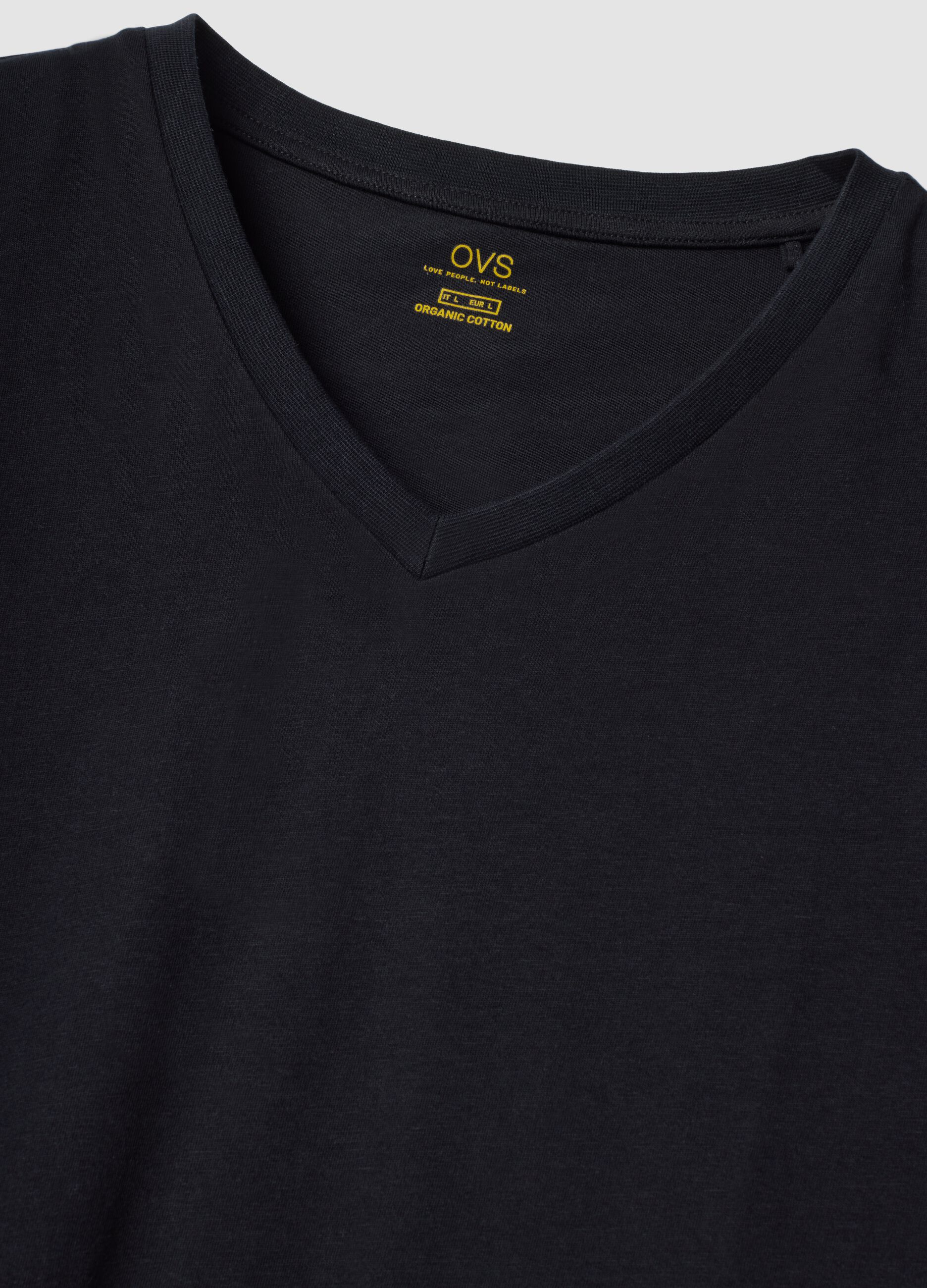 Black and grey pure organic cotton V-neck regular-fit pyjamas