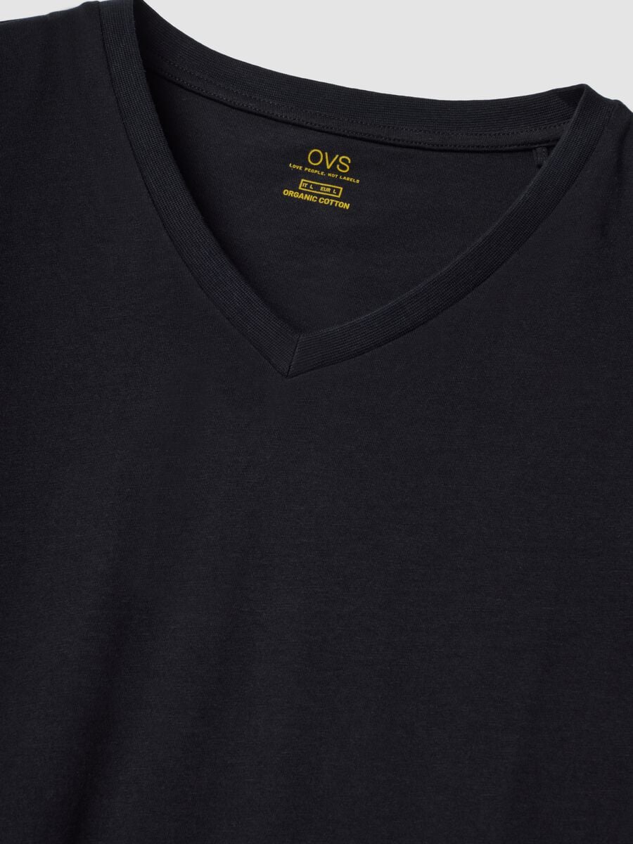 Pigiama nero e grigio in puro cotone organico con scollo a V regular fit_6