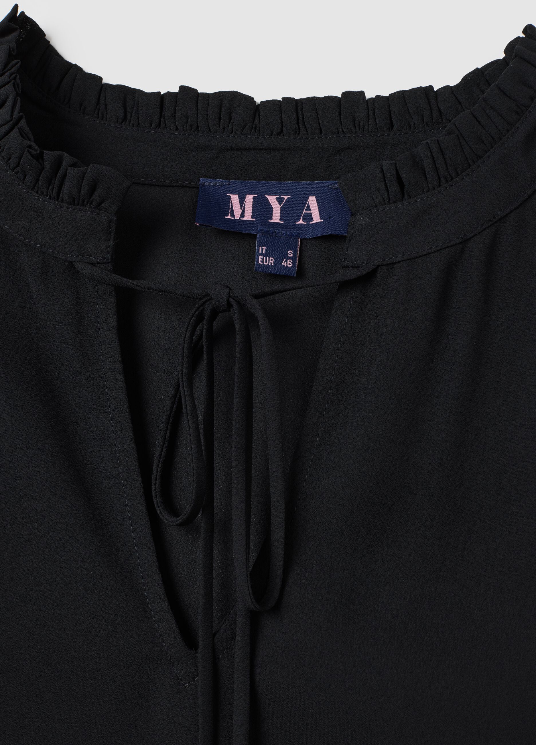 Black regular fit blouse with ruffles