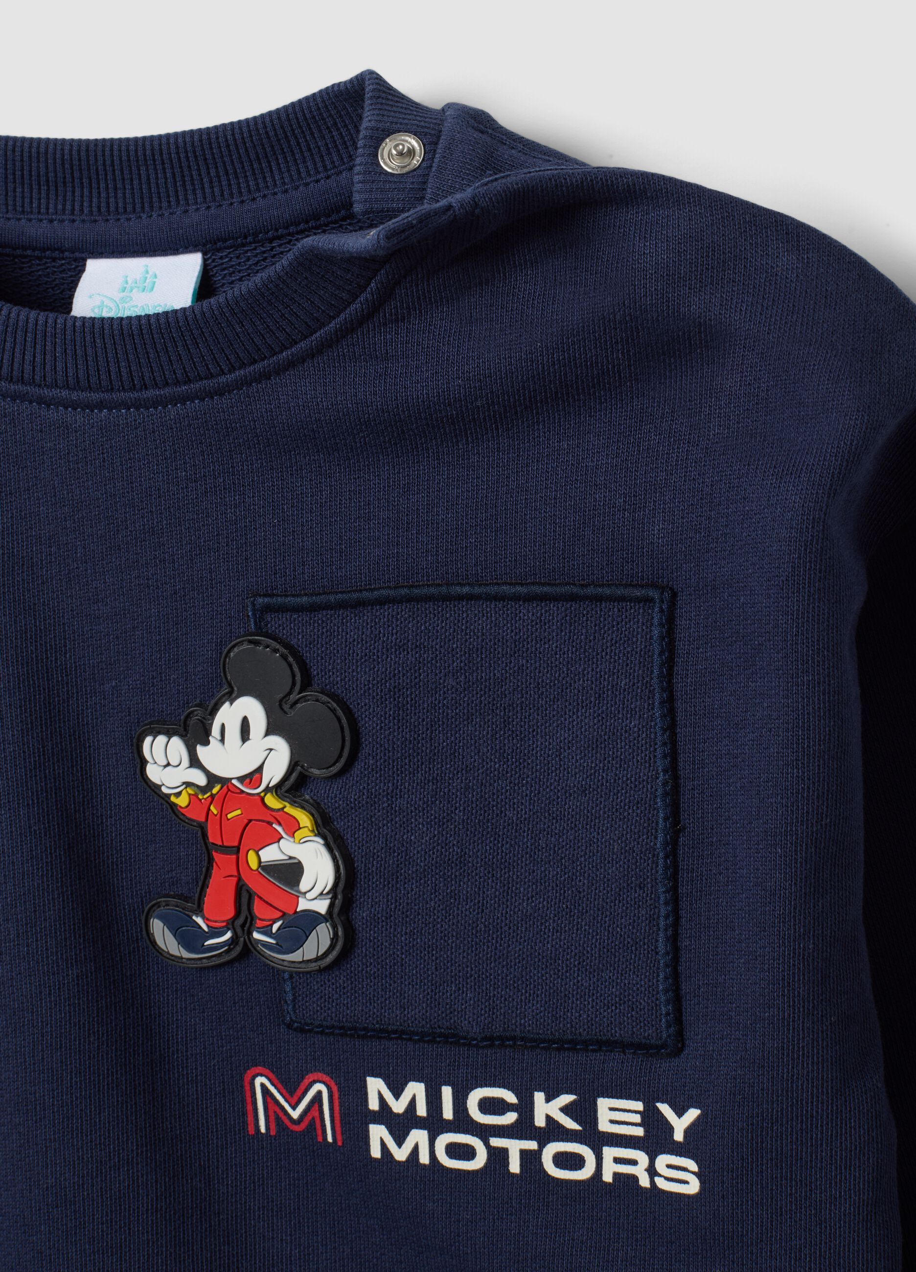 Blue pure cotton crew-neck sweatshirt with Mickey print, oversized fit for boys