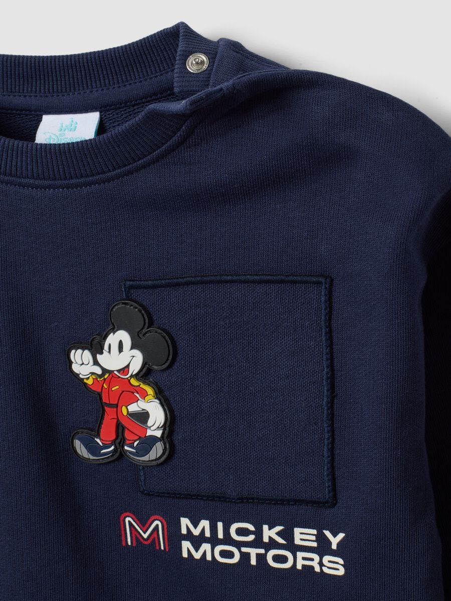 Felpa blu in puro cotone con girocollo e stampa Mickey over fit per bimbo_2