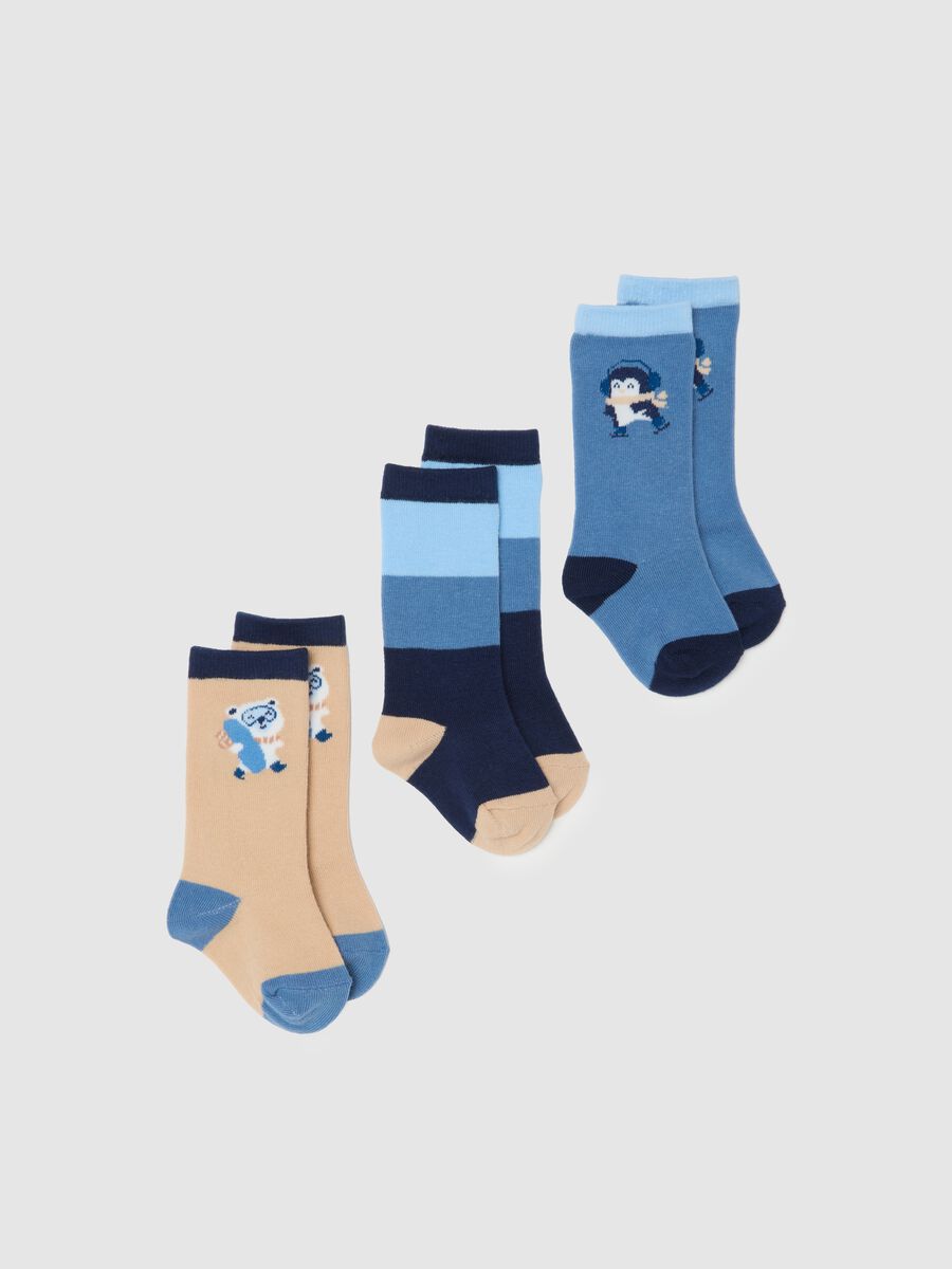 Pack of three long cotton blend baby socks in assorted colours_0