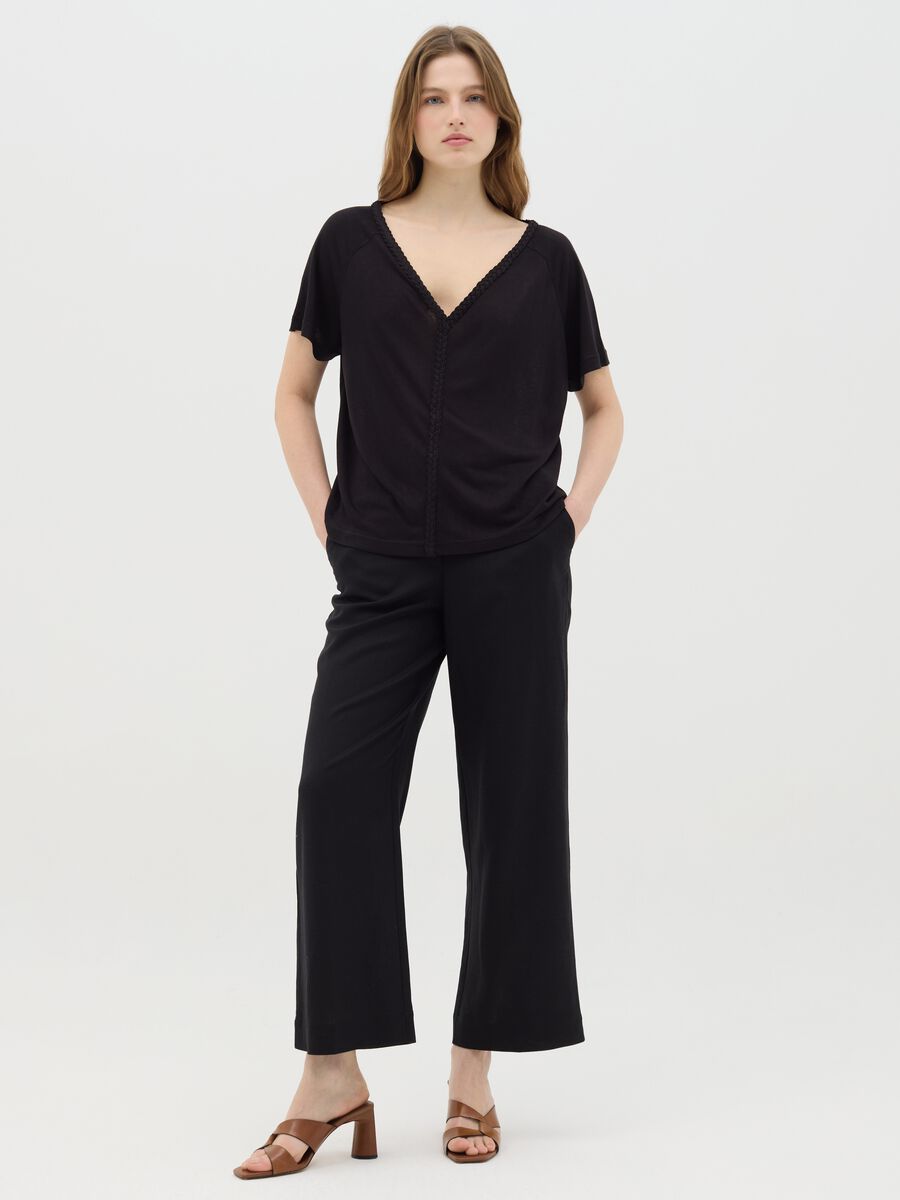 Black V-neck Woven Ovs T-shirt_1