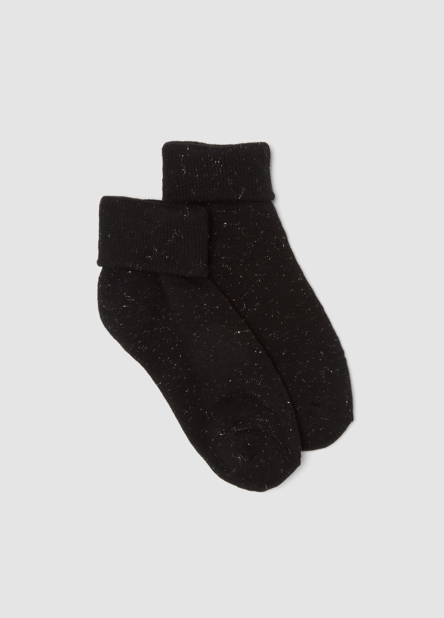 Calzini neri in cotone organico elasticizzato con risvolto