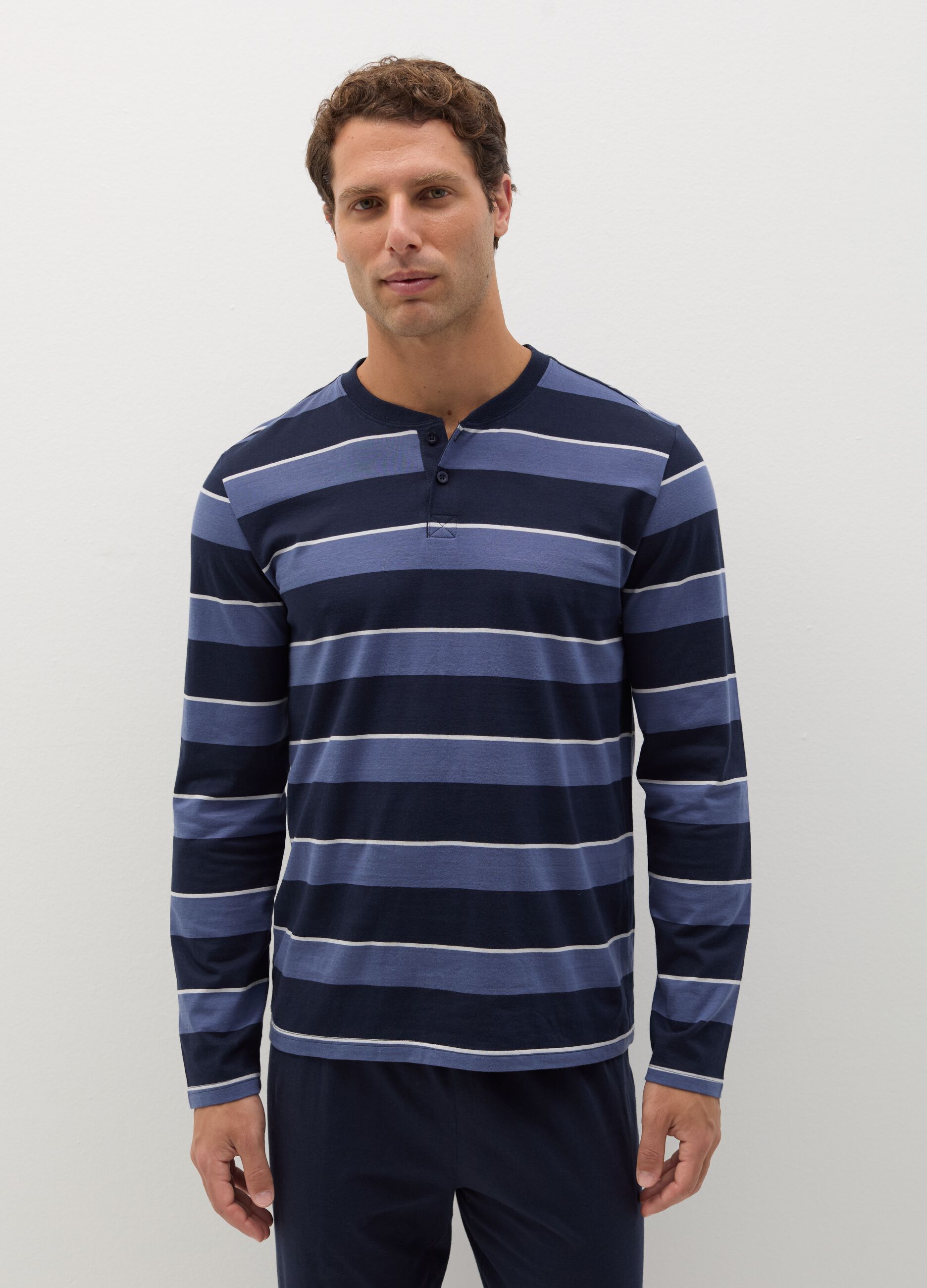 Long pyjamas with granddad neckline