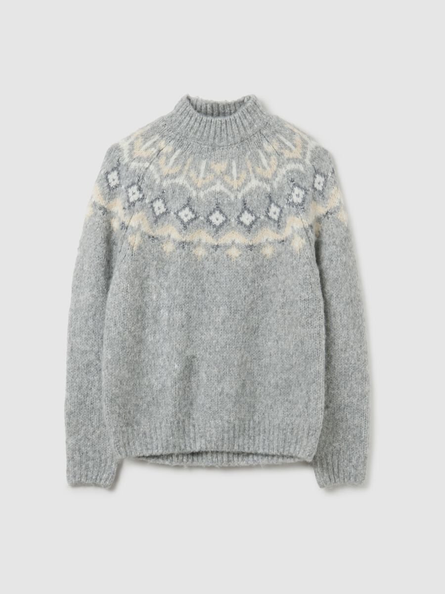 Multicolour Vulcan Collar Sweater Regular Fit with Jacquard Patterns_4