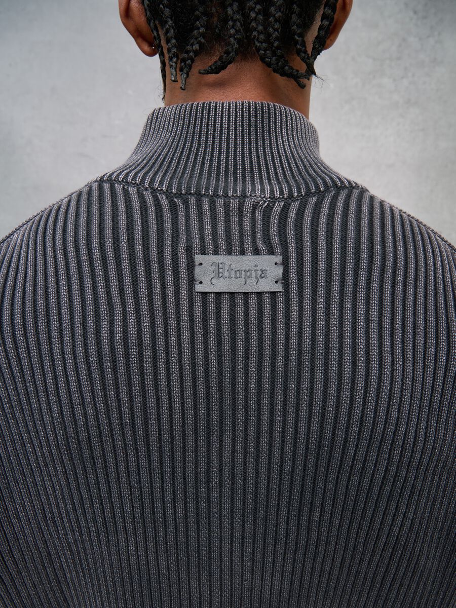 Half-Zip Ribbed Knit Vintage Grey_5