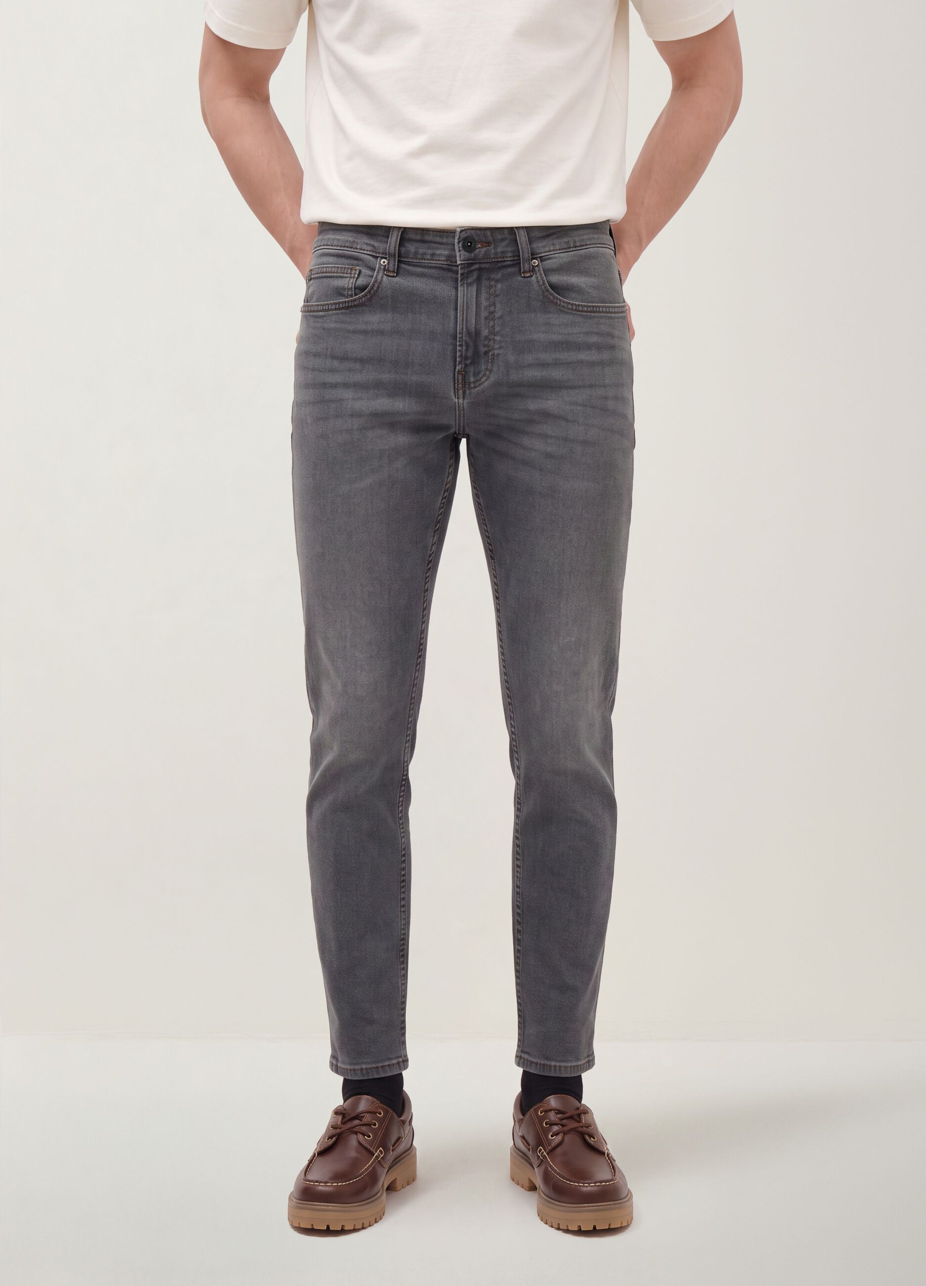 Grey slim-fit stretch cotton jeans