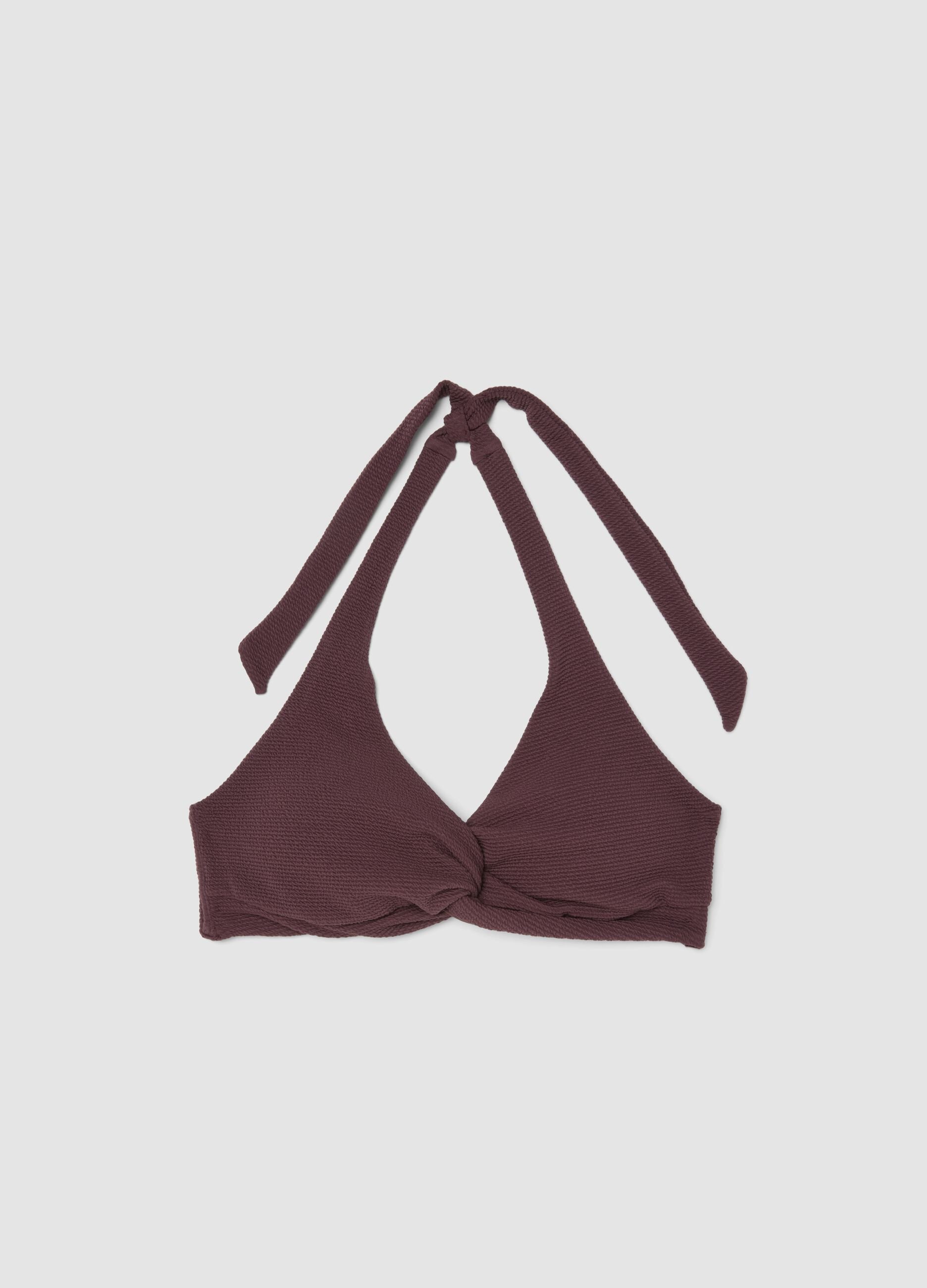 Purple braided triangle bikini top in stretch fabric