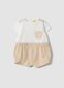 White cotton and linen blend romper with Winnie the Pooh detail for baby_0