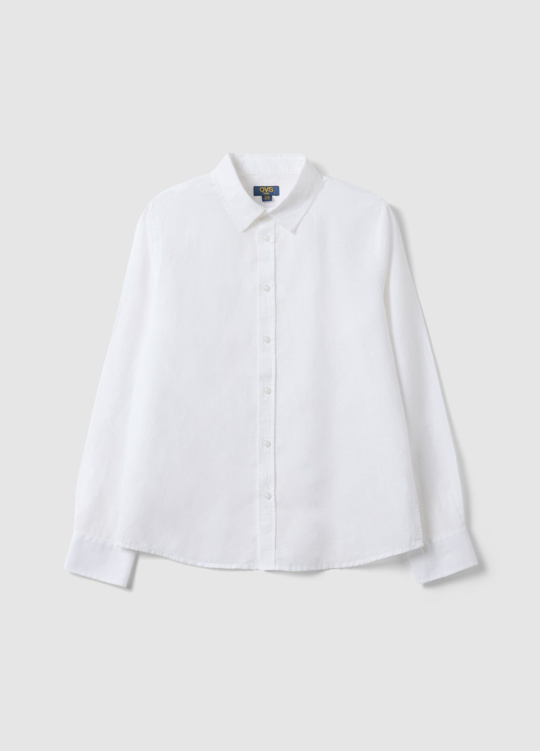 Boy's white cotton-linen blend shirt with regular fit
