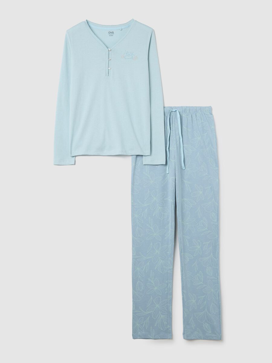 Light blue cotton pyjamas with granddad neckline and print_4