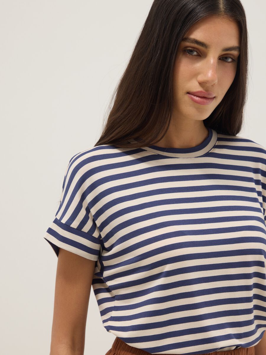 Regular-fit multicolour striped stretch viscose T-shirt_0
