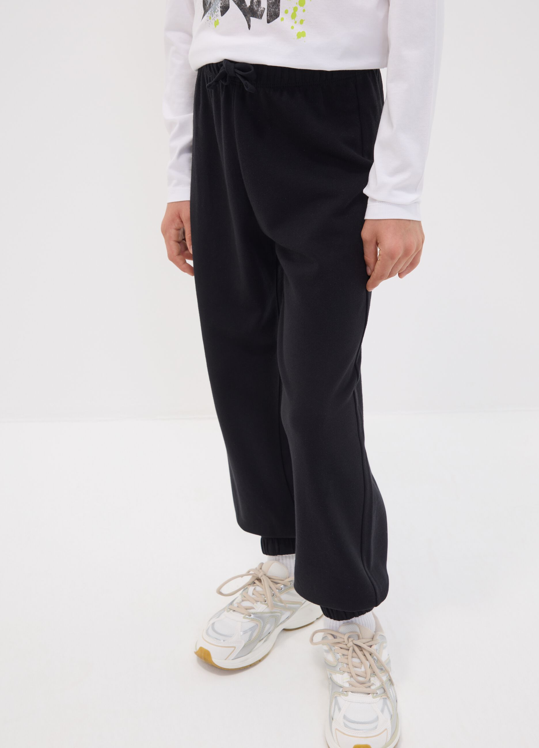 Black pure organic cotton jogger trousers for boys, relaxed fit
