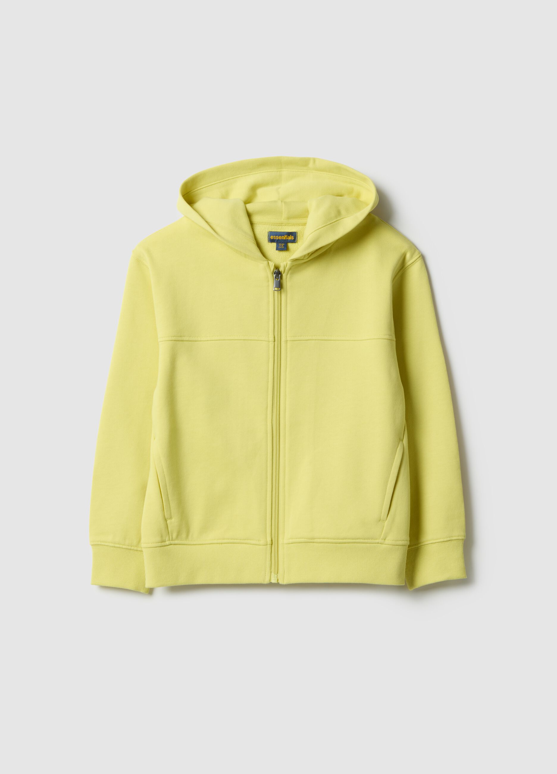 Yellow hooded zip sweatshirt for children in pure cotton regular fit