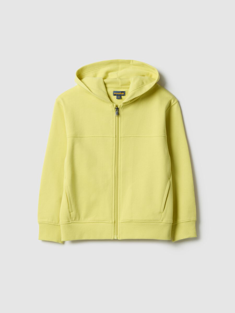 Yellow hooded zip sweatshirt for children in pure cotton regular fit_0