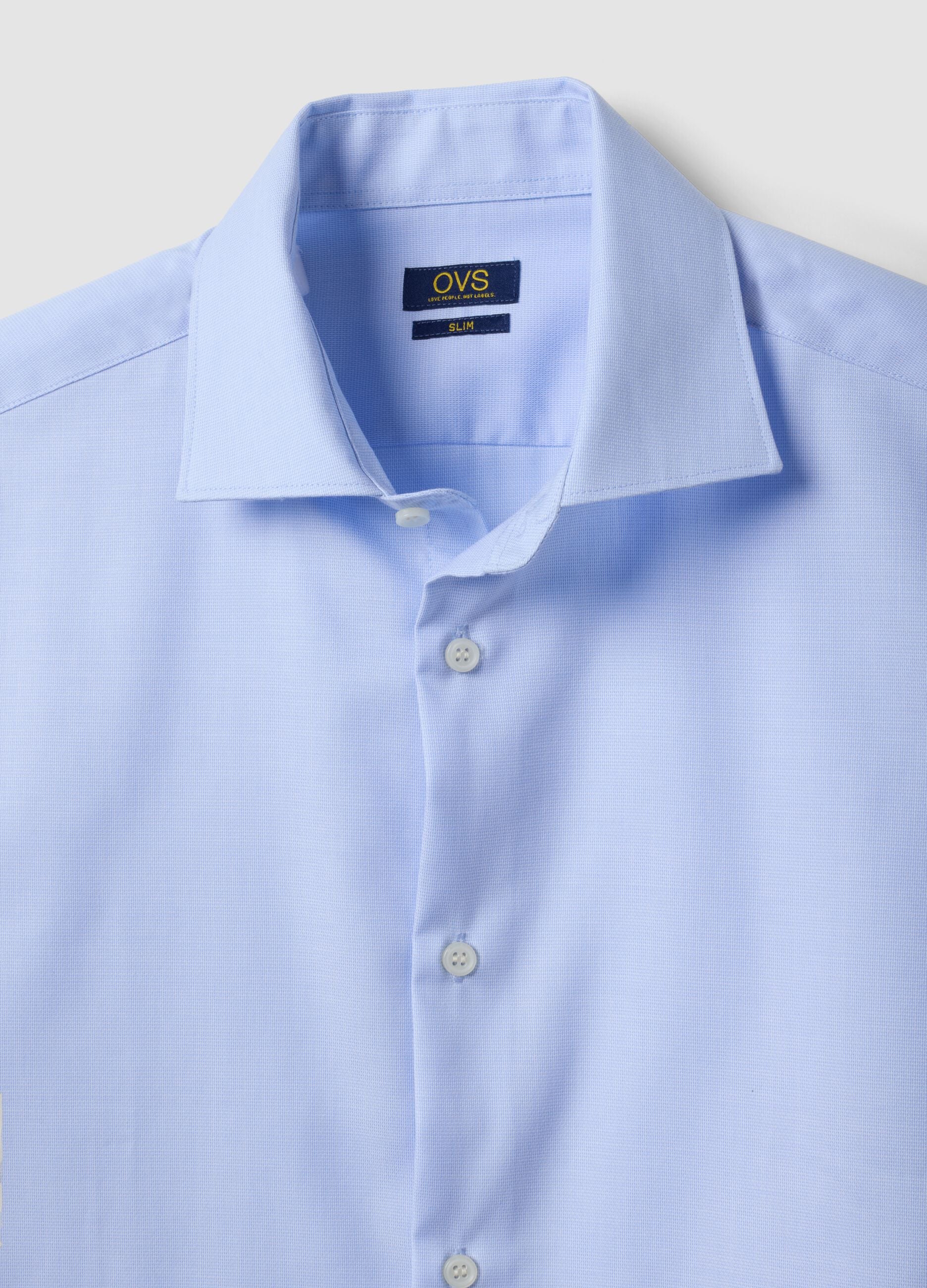 Camicia azzurra in puro cotone con colletto classico slim fit no iron