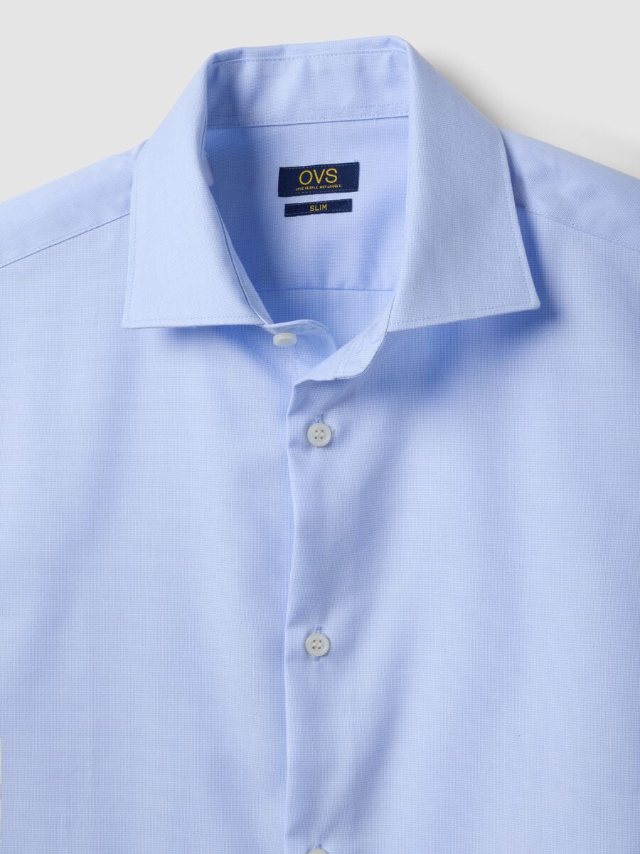 Camicia azzurra in puro cotone con colletto classico slim fit no iron_2