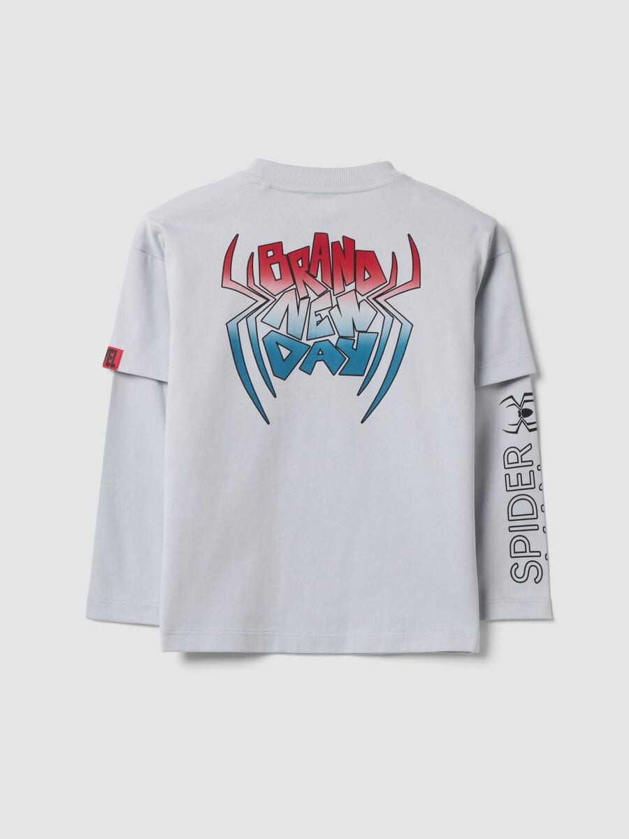 Grey long-sleeved pure cotton T-shirt with MARVEL Spider-Man print for boys_1