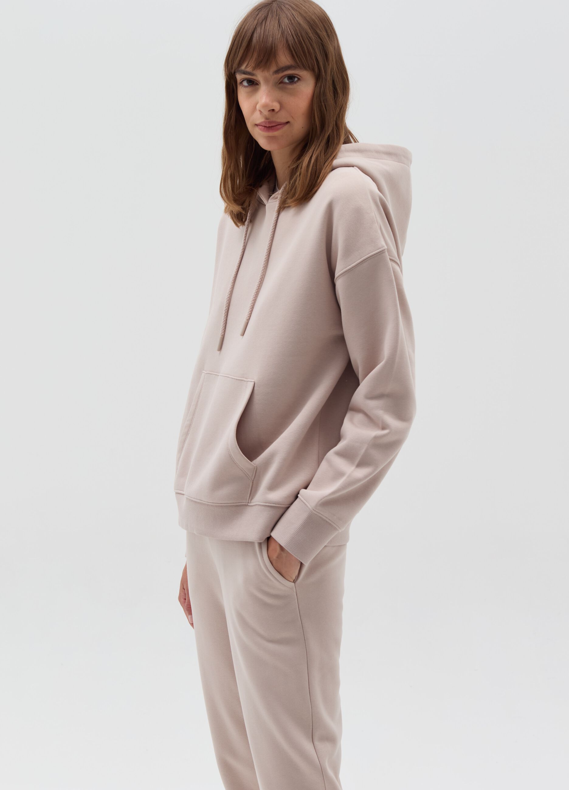 Felpa Essential over con cappuccio Beige chiaro da Donna OVS