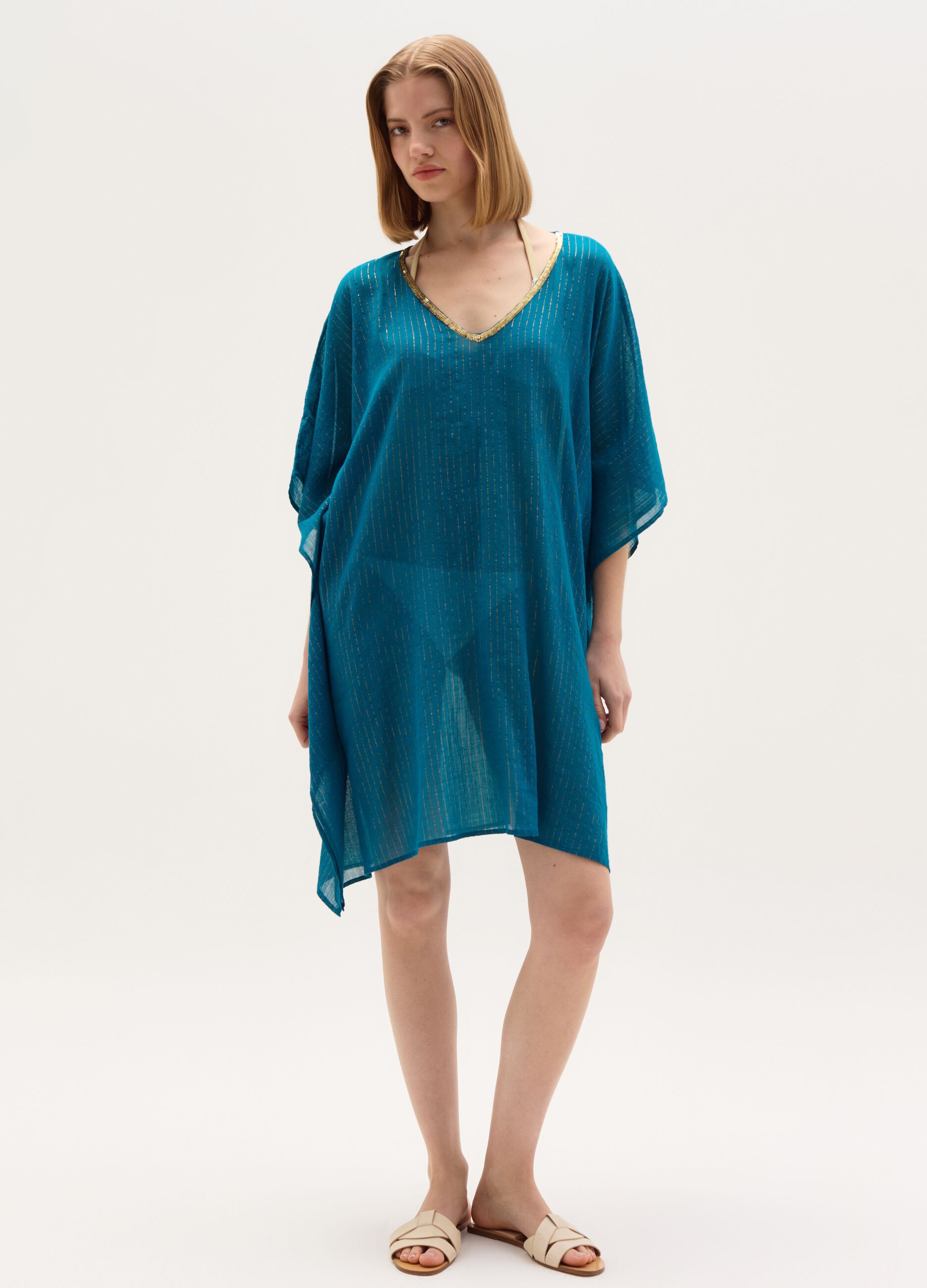 Poncho copri costume in cotone e lurex