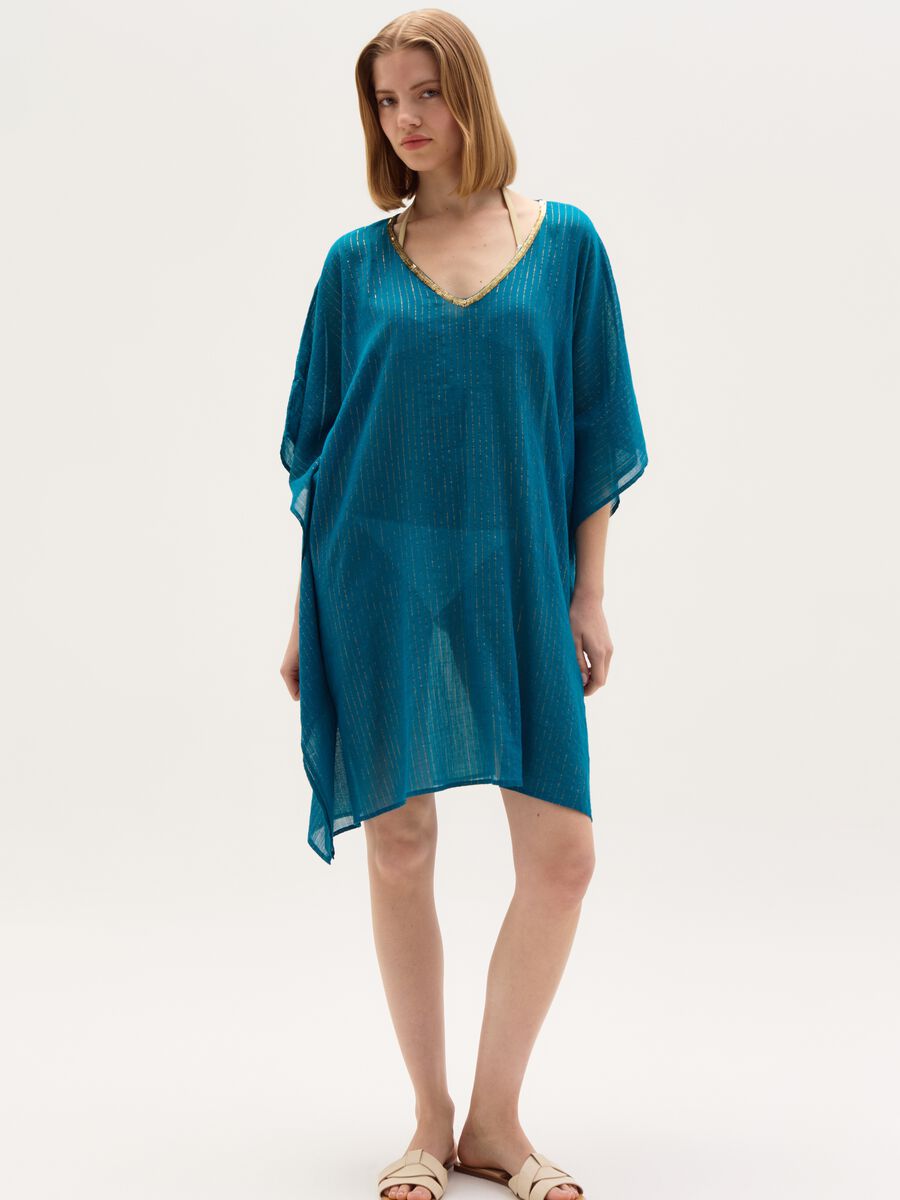 Beach cover-up poncho in lurex and cotton_0