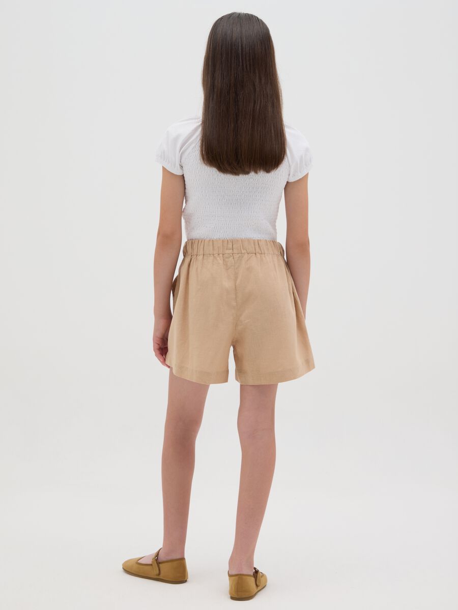 Regular fit beige linen shorts for girls_2