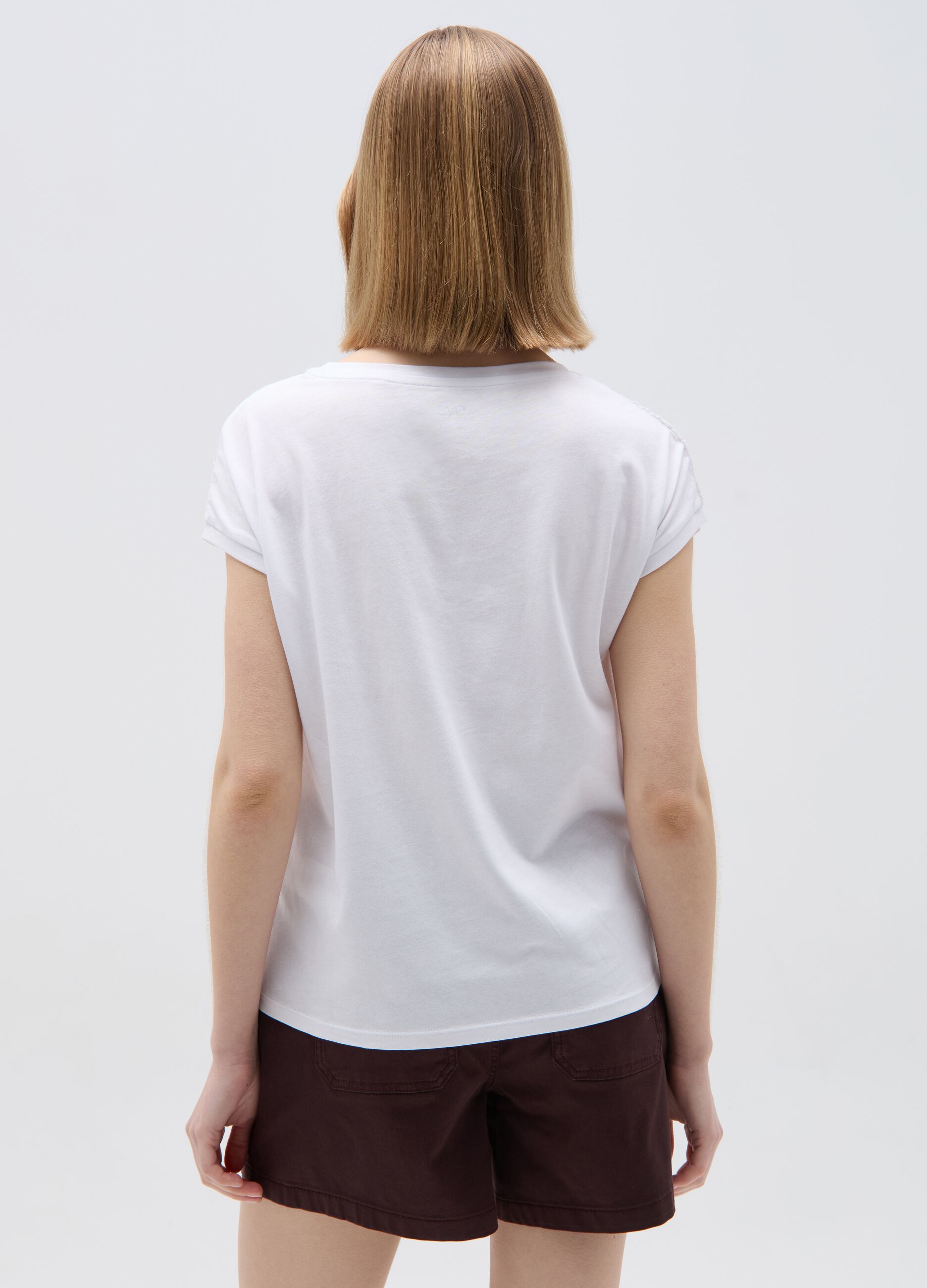 Cotton T-shirt with broderie anglaise
