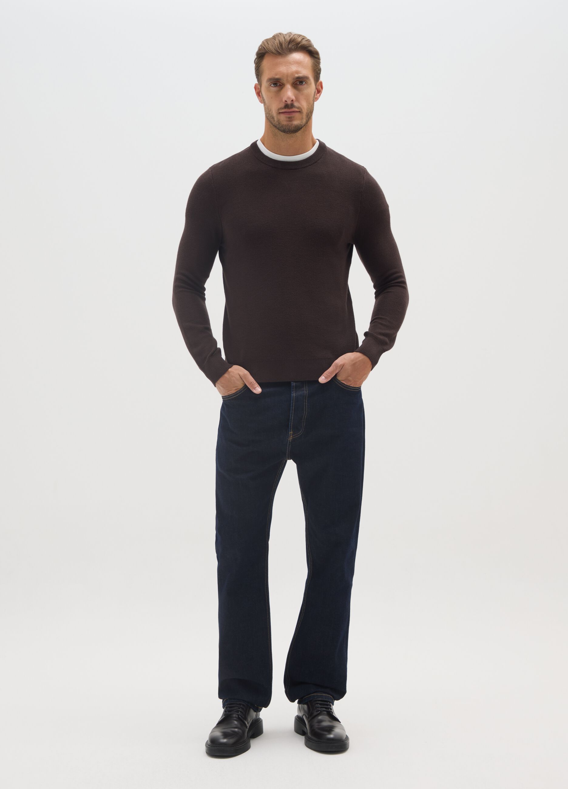Brown cotton blend regular fit sweater