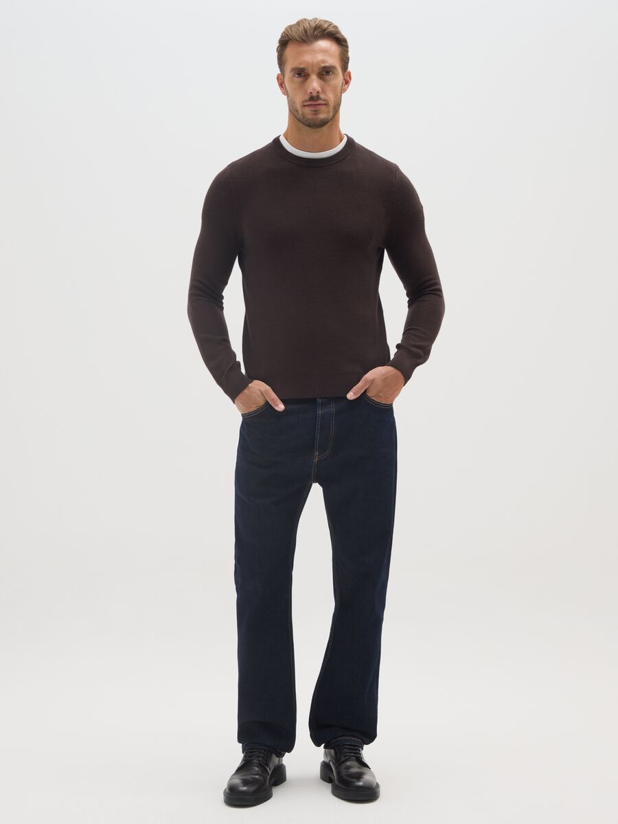Brown cotton blend regular fit sweater_1