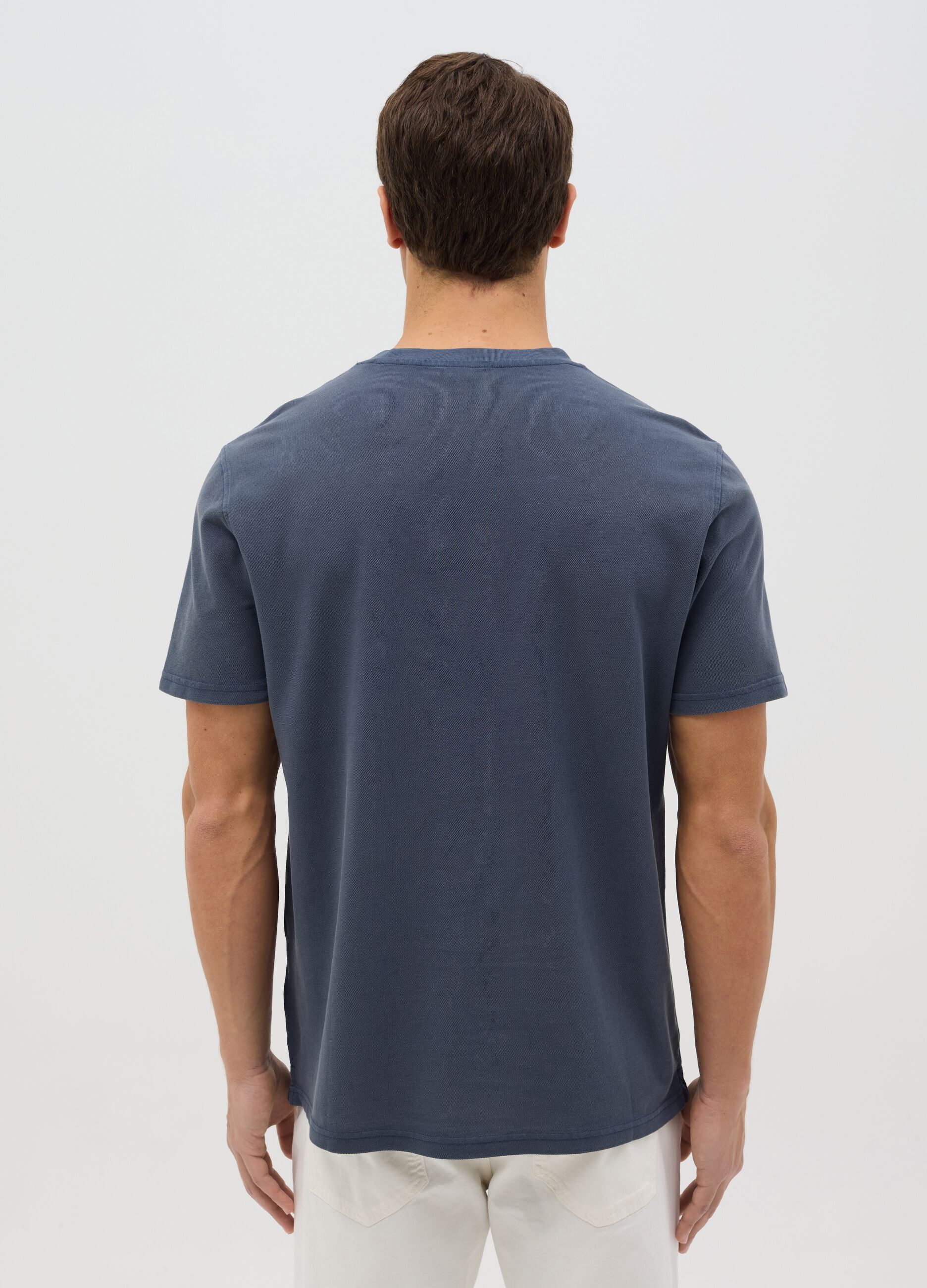 Blue cotton T-shirt with pocket