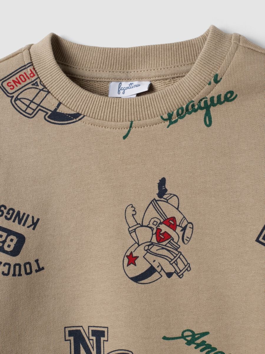 Completo beige in puro cotone a girocollo con stampa per bimbo_3