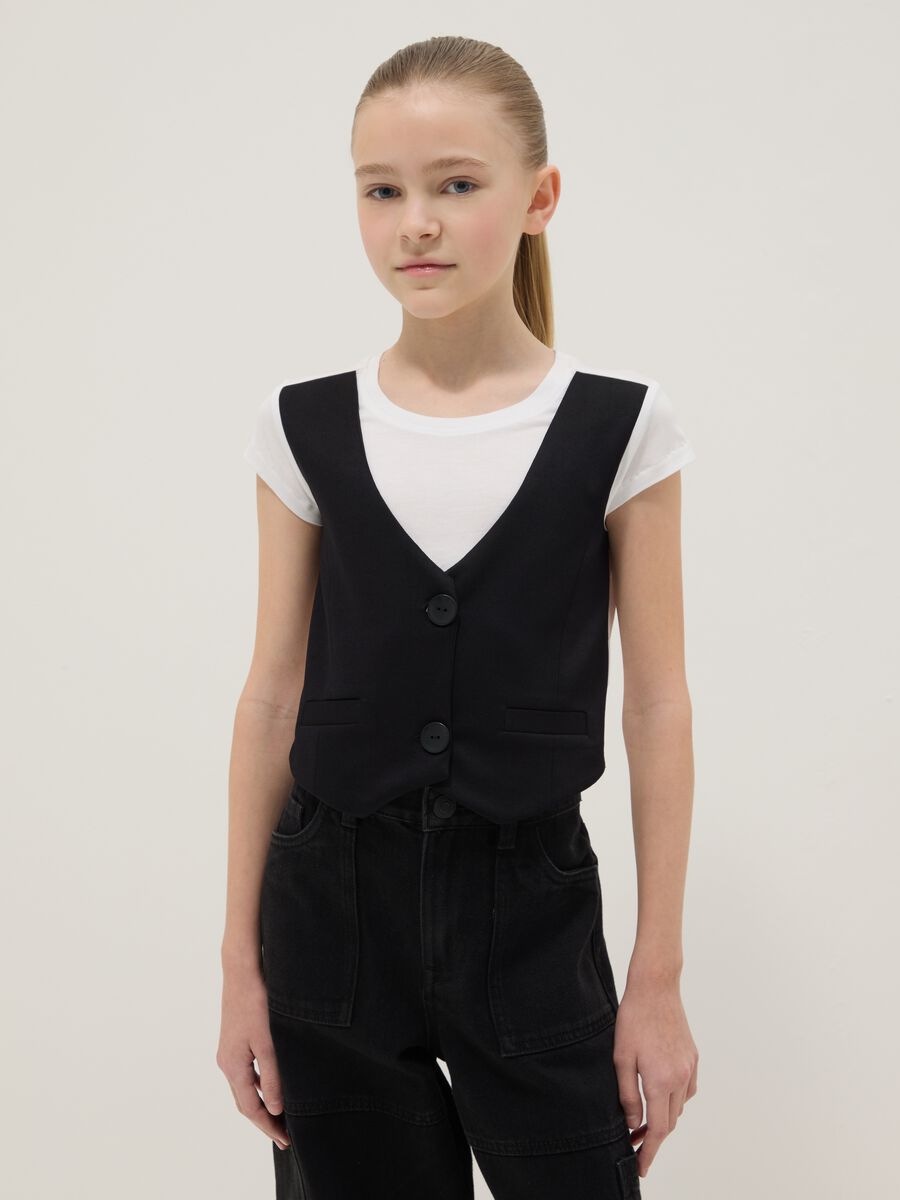 T-shirt con gilet in pura viscosa multicolor da ragazza regular fit_0