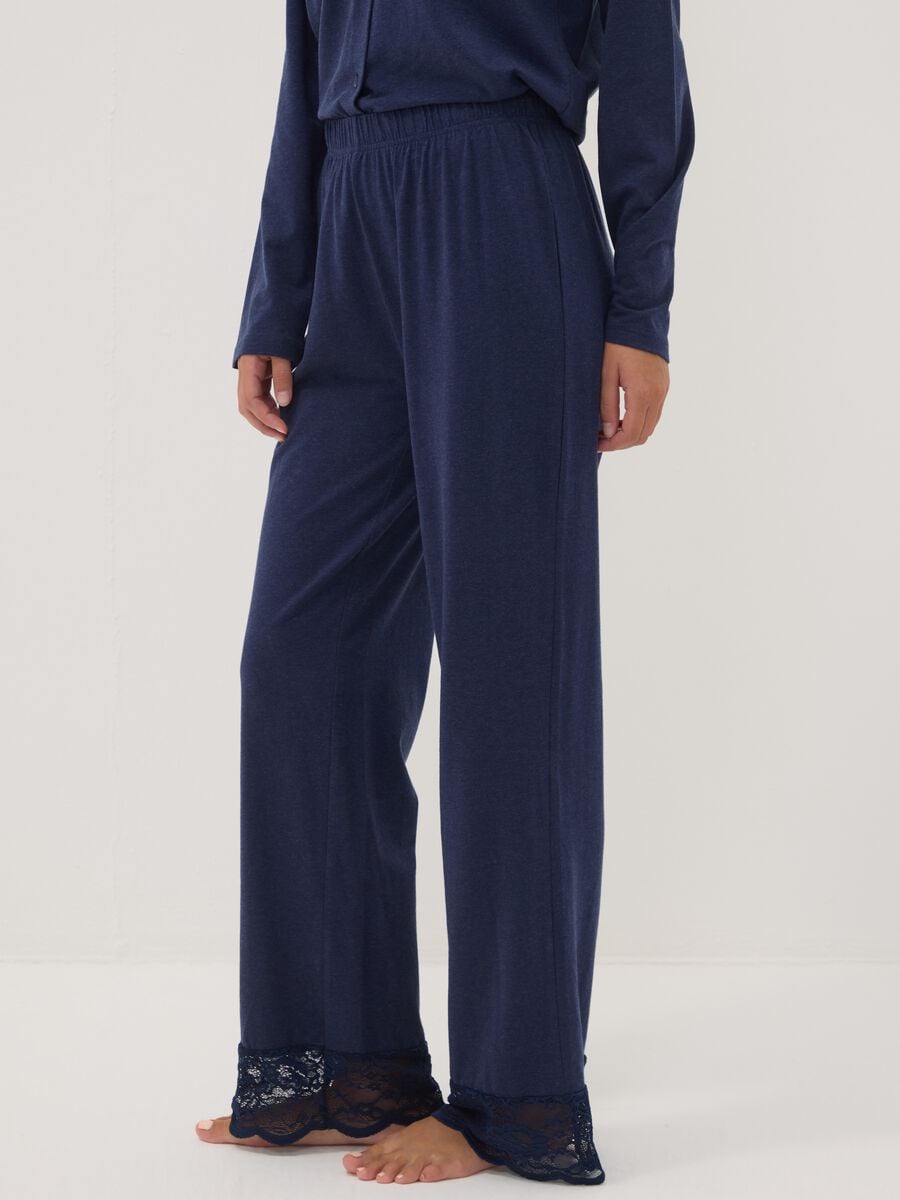 Pantaloni pigiama blu in cotone, lyocell e lana elasticizzata_3