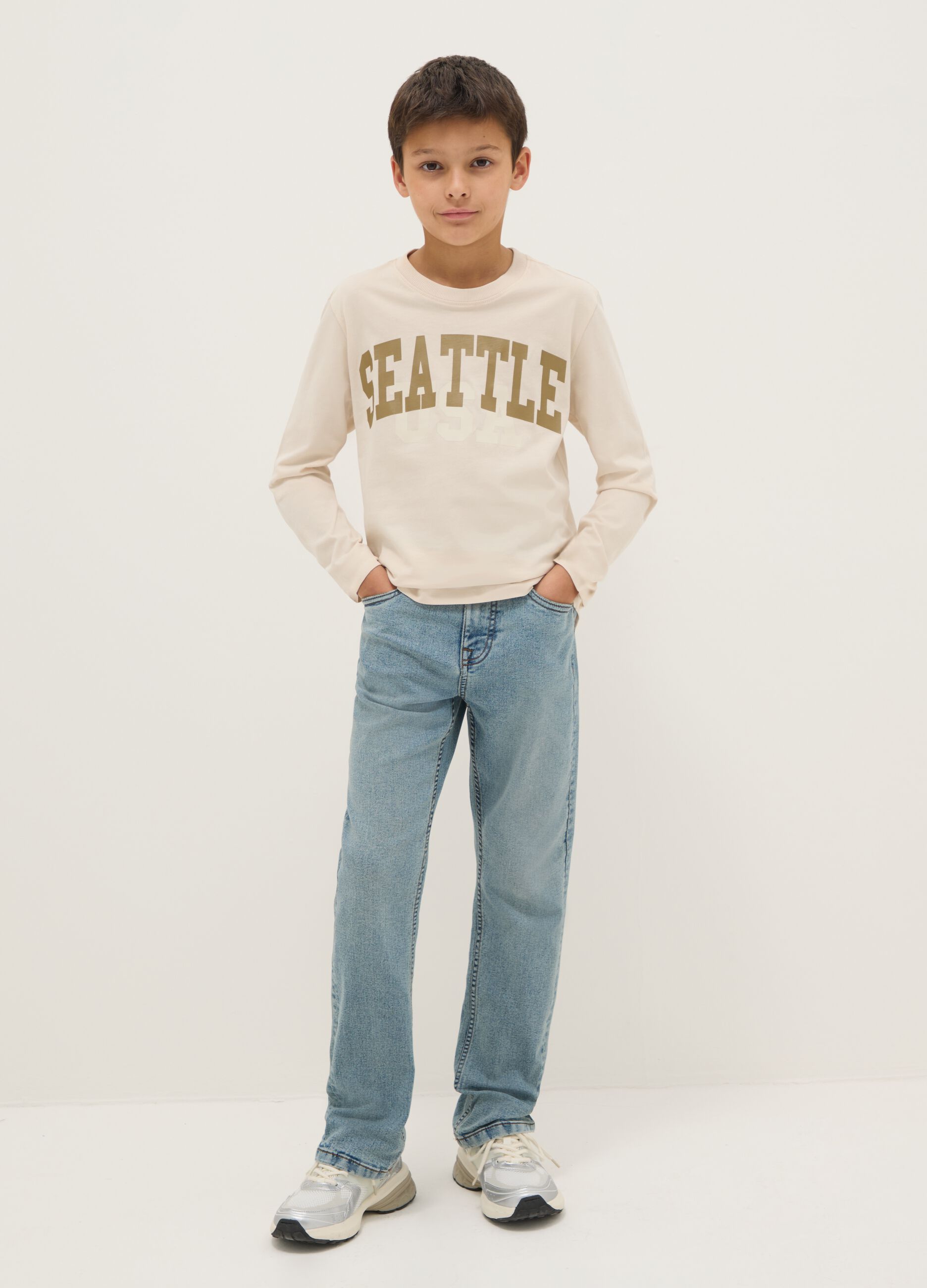 Blue stretch denim regular fit jeans for boys