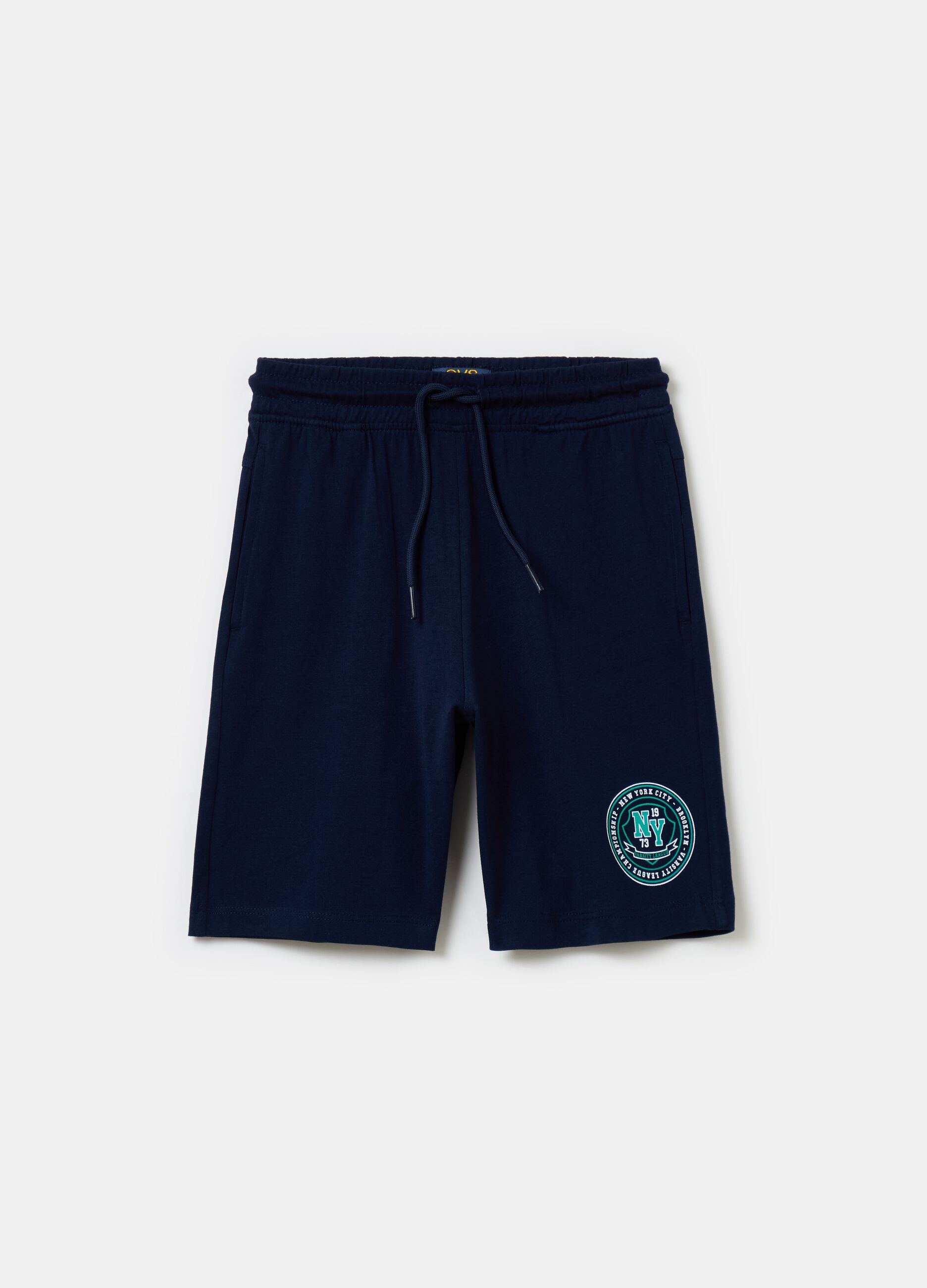 Bermuda in felpa con coulisse e stampa