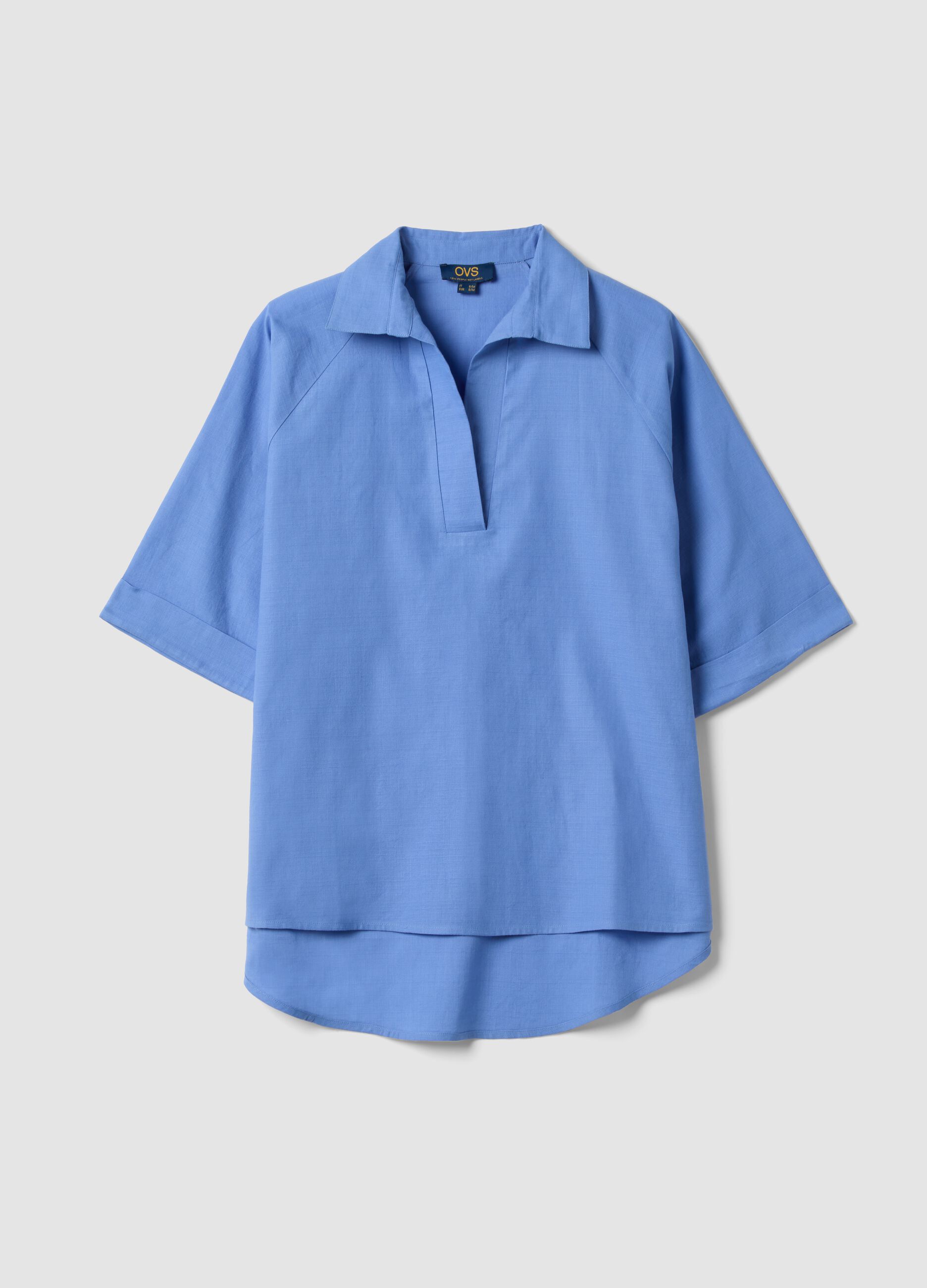 Light blue pure cotton V-neck top