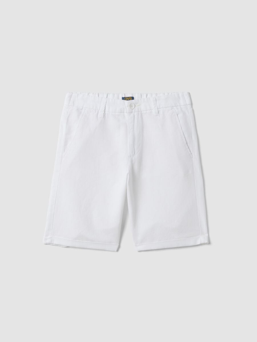Shorts bianchi in misto lino e cotone regular fit da ragazzo_3