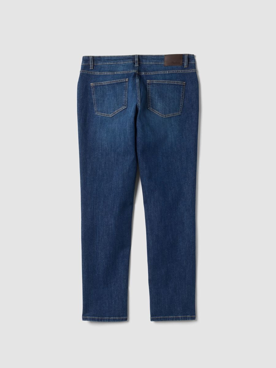 Dark blue slim-fit stretch cotton jeans_1