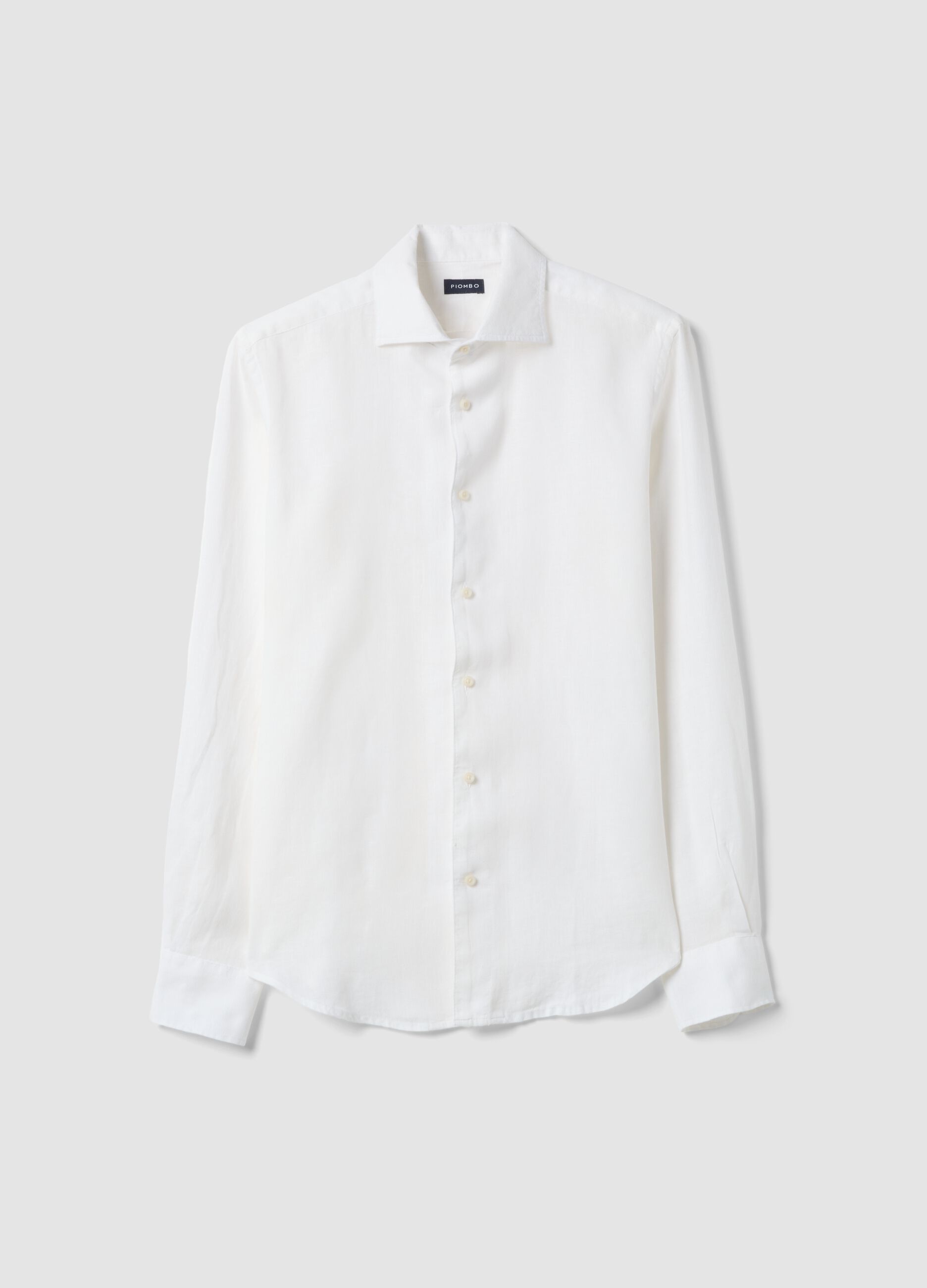 White pure linen long-sleeve slim fit shirt