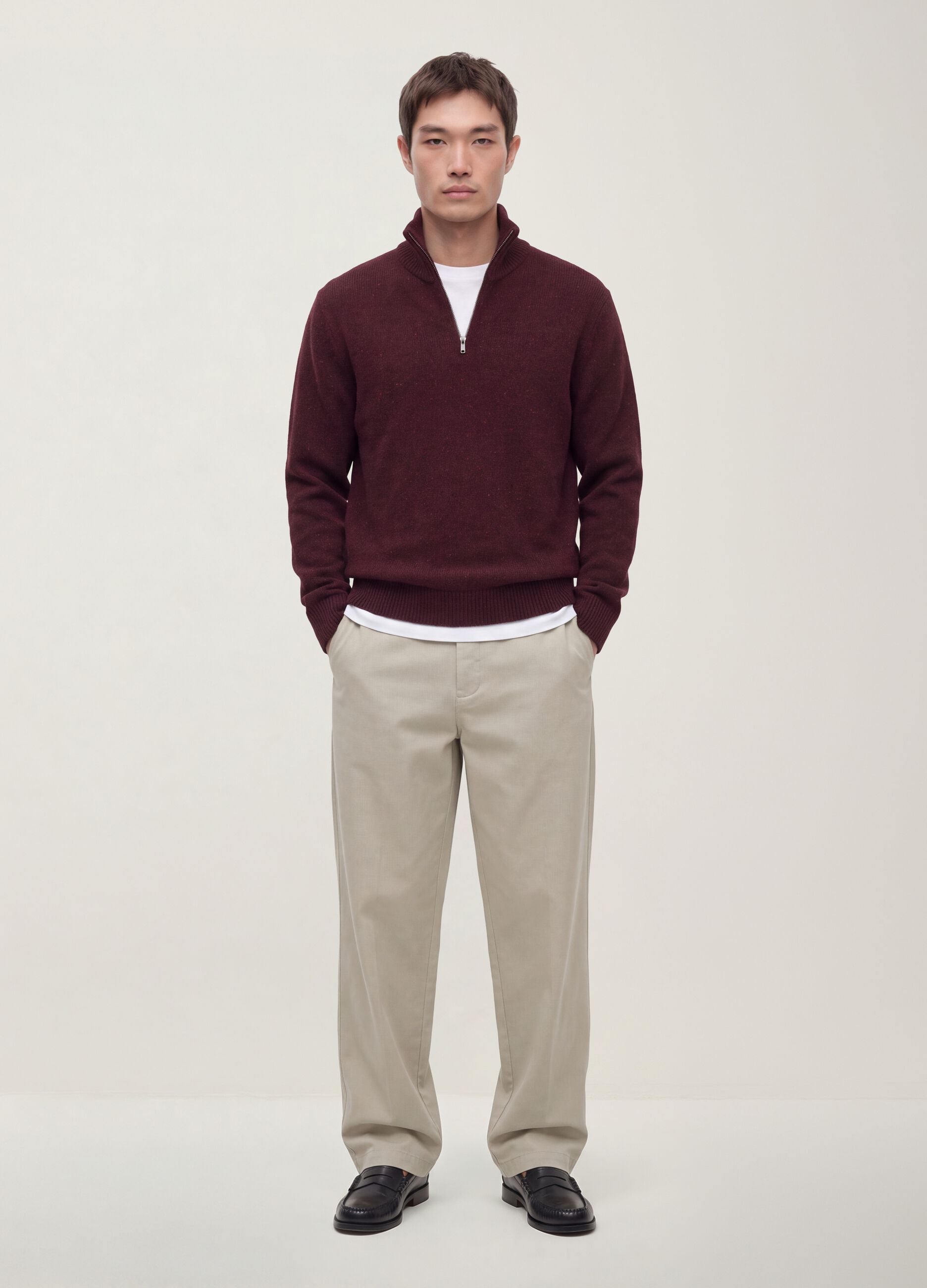 Maglia rossa Half zip in misto cotone e lana