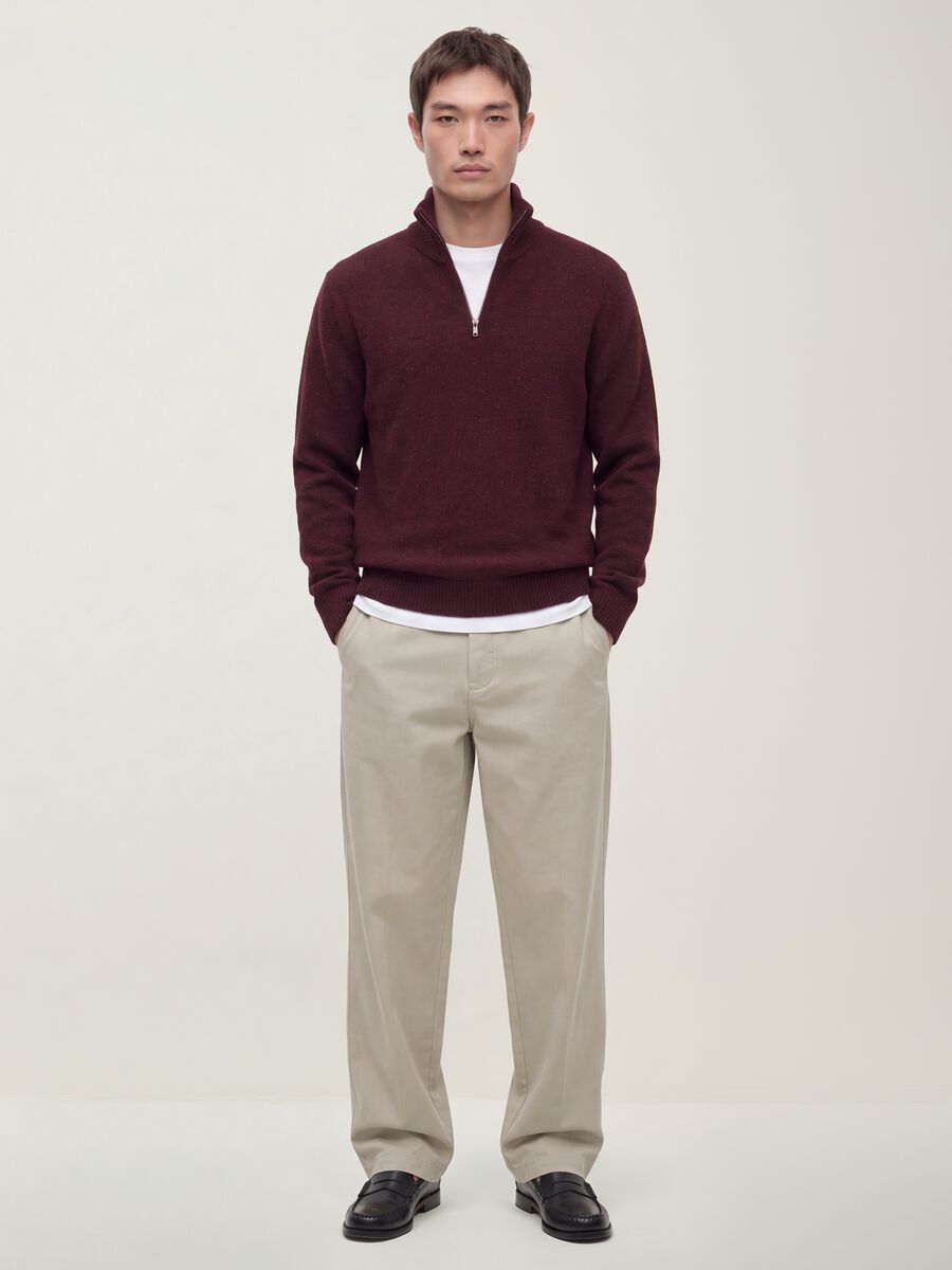 Maglia rossa Half zip in misto cotone e lana_1