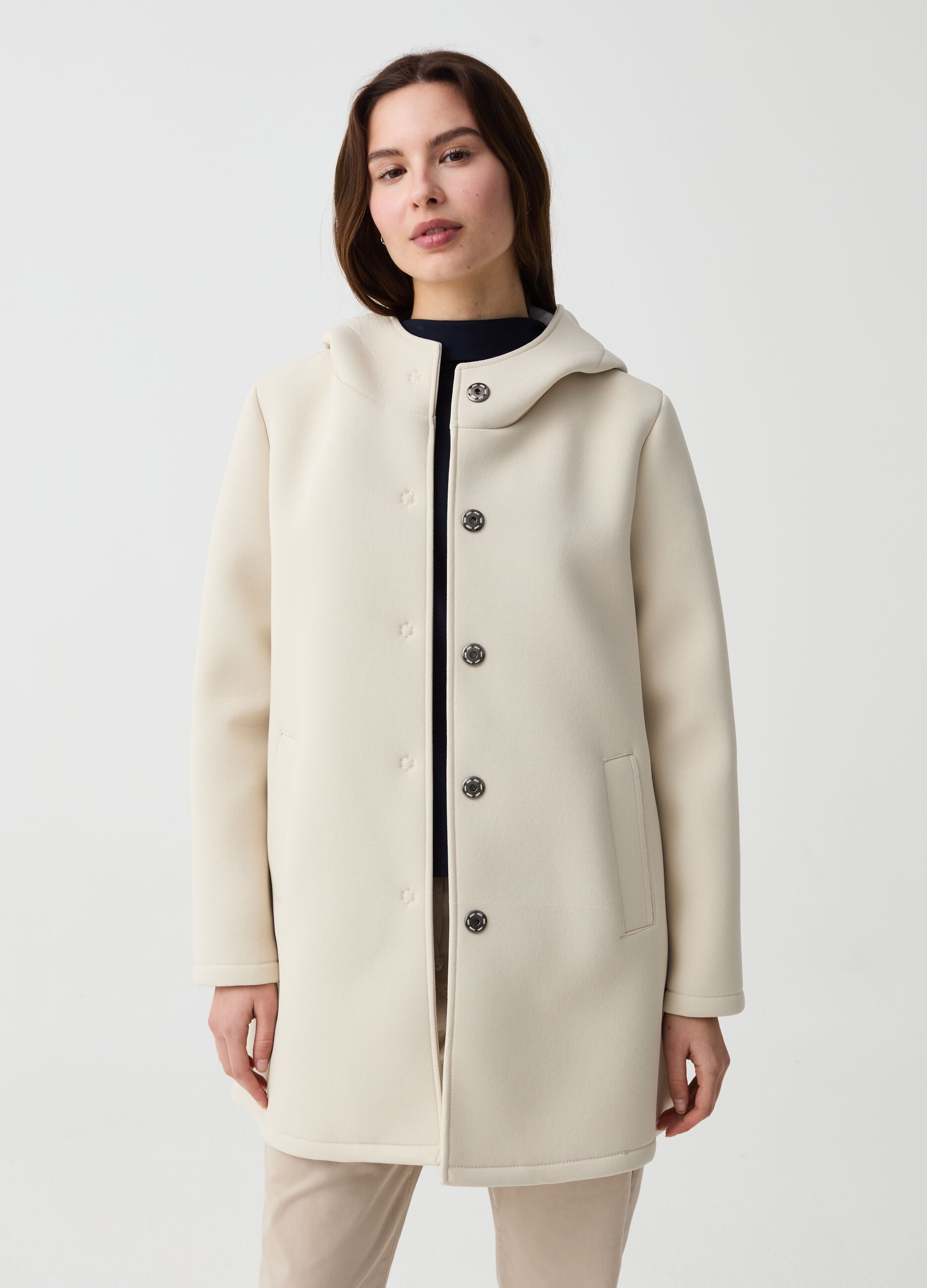 Long jacket with buttons and hood